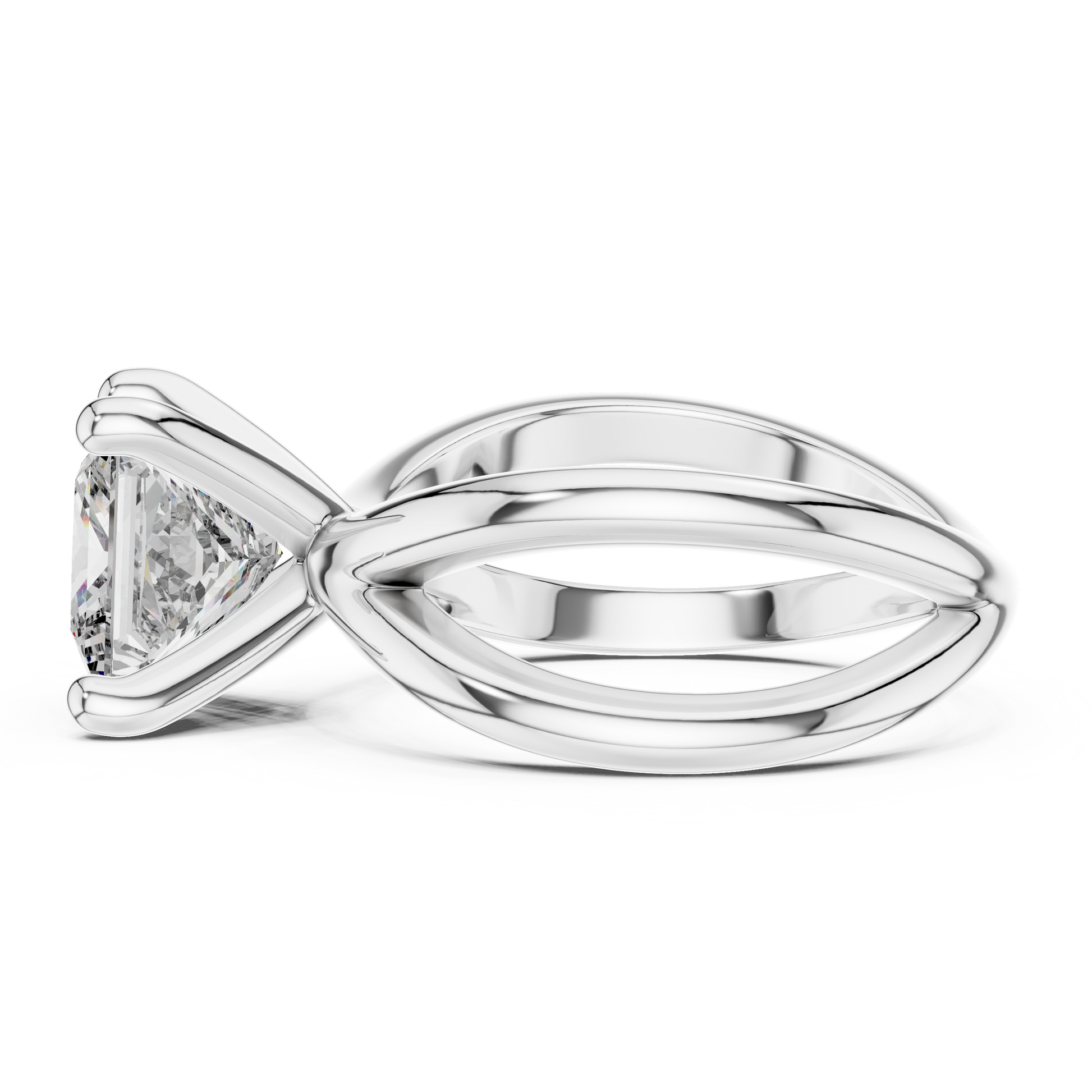 White Gold Intricate Criss-Cross Split Shank 3 TCW Princess Cut Lab Grown Diamond Solitaire Engagement Ring