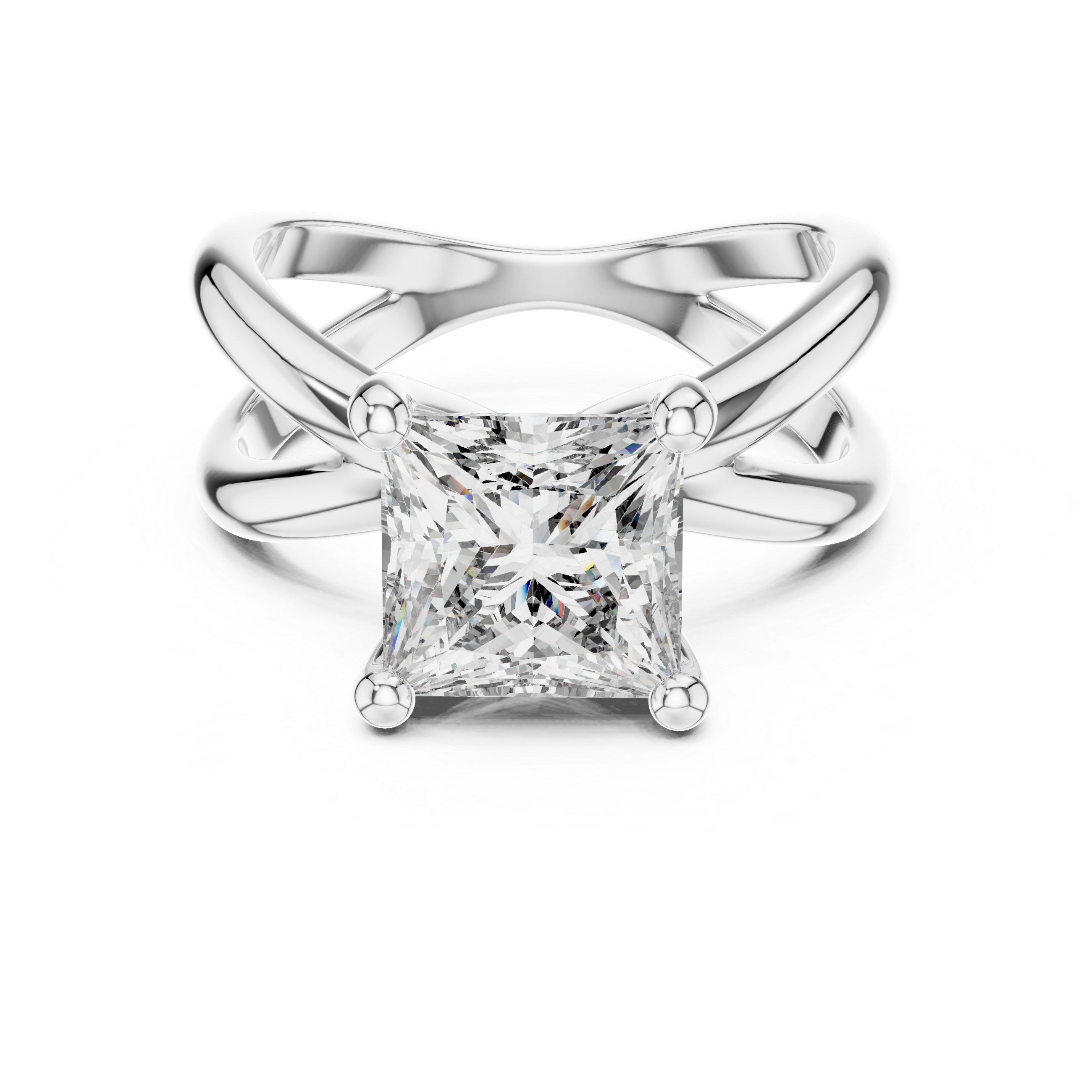 Intricate Criss-Cross Split Shank Princess Cut Moissanite Diamond Solitaire Engagement Ring
