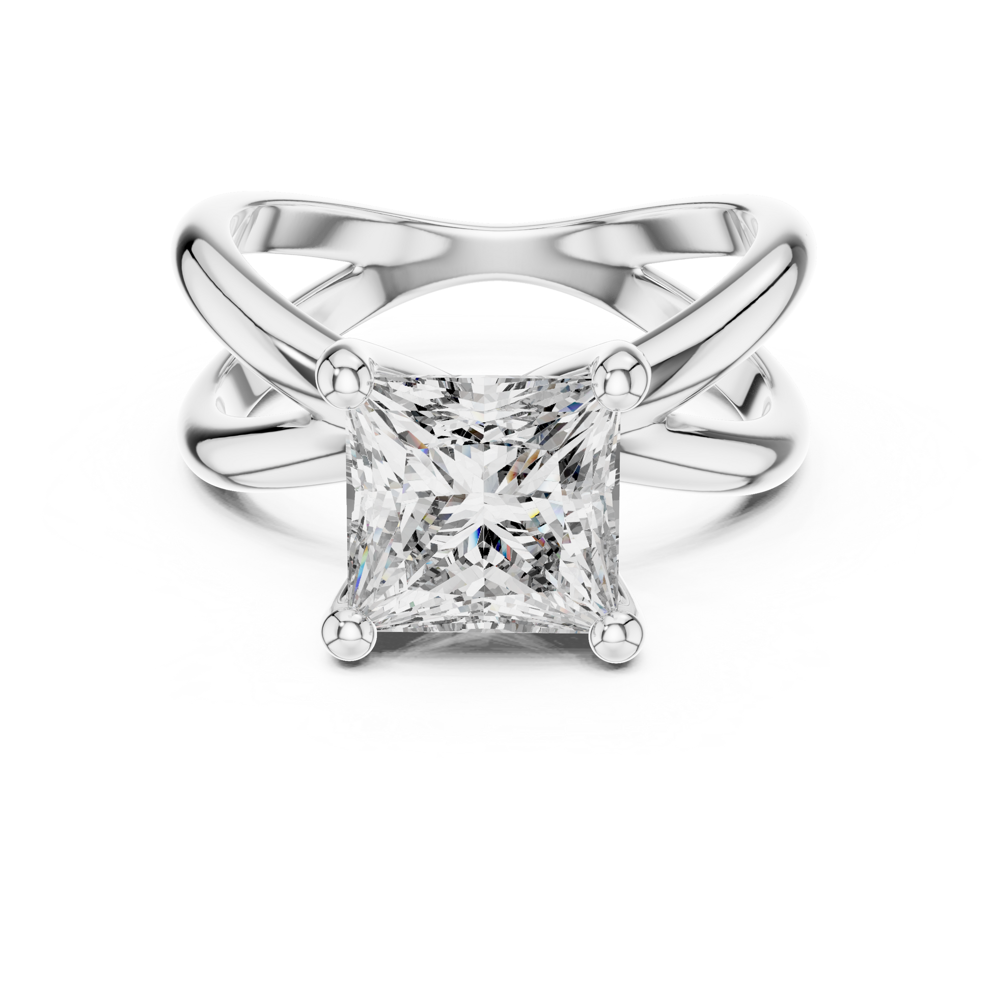 Intricate Criss-Cross Split Shank Princess Cut Moissanite Diamond Solitaire Engagement Ring