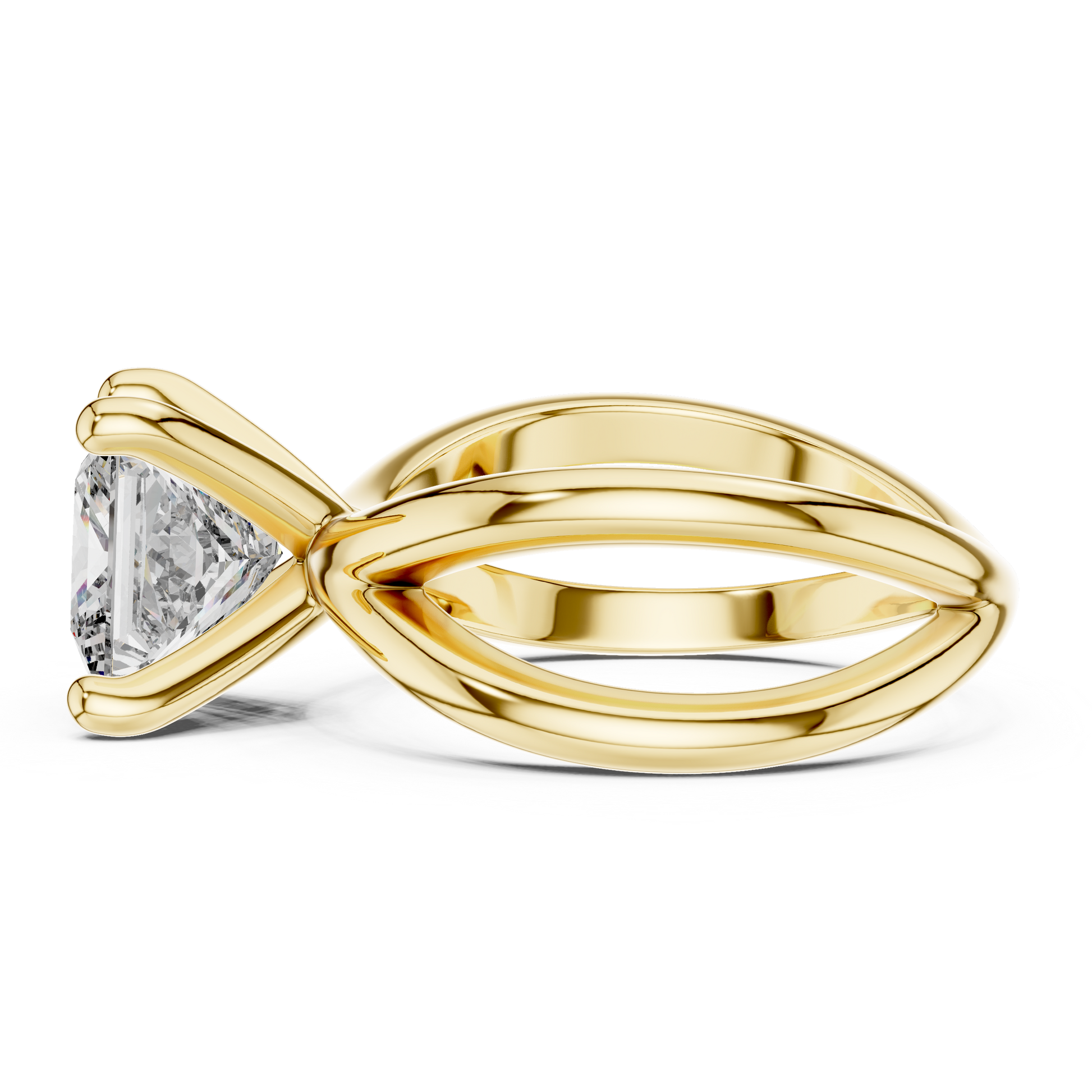 Yellow Gold Intricate Criss-Cross Split Shank 3 TCW Princess Cut Lab Grown Diamond Solitaire Engagement Ring