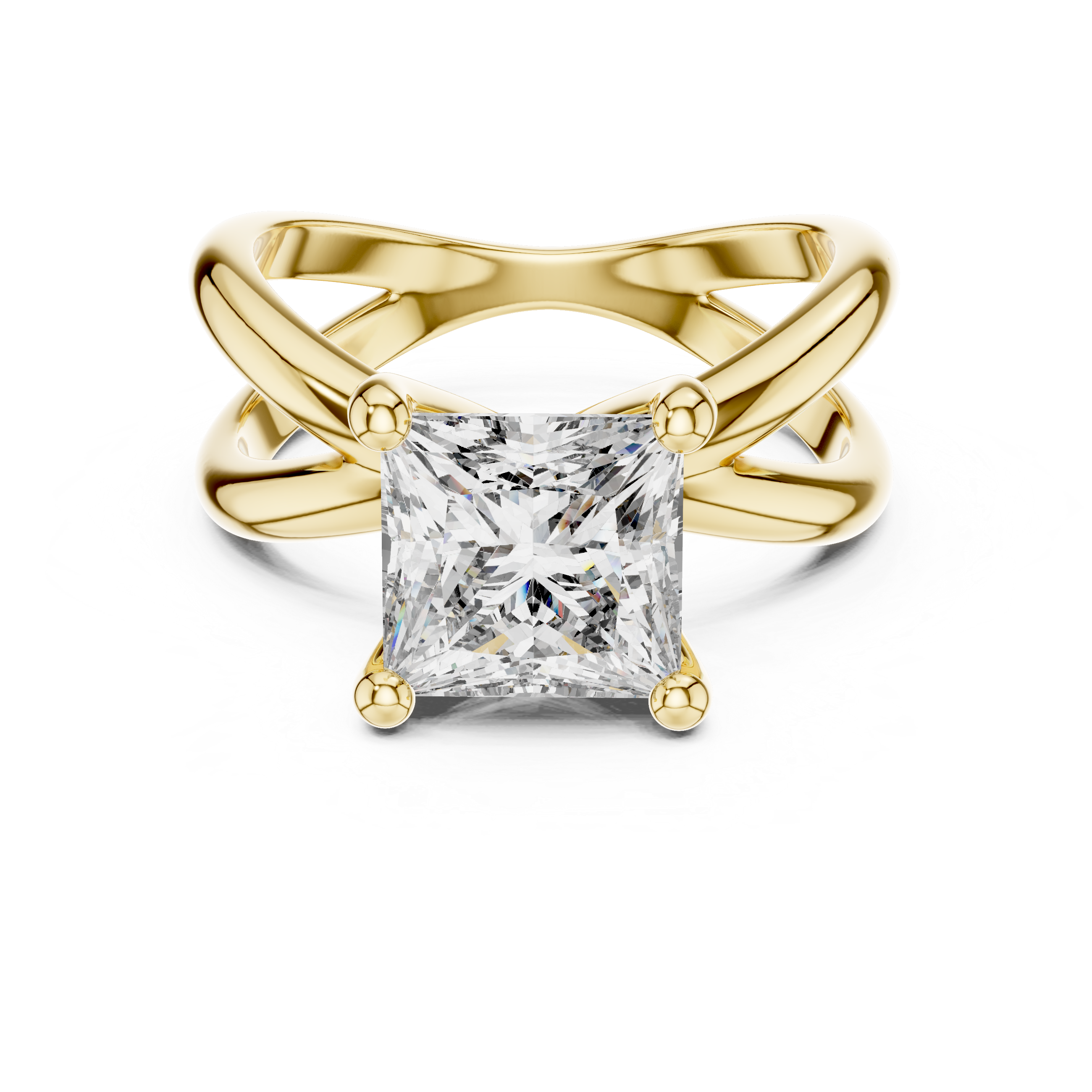 Yellow Gold Intricate Criss-Cross Split Shank 3 TCW Princess Cut Lab Grown Diamond Solitaire Engagement Ring