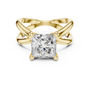 Yellow Gold Intricate Criss-Cross Split Shank 3 TCW Princess Cut Lab Grown Diamond Solitaire Engagement Ring