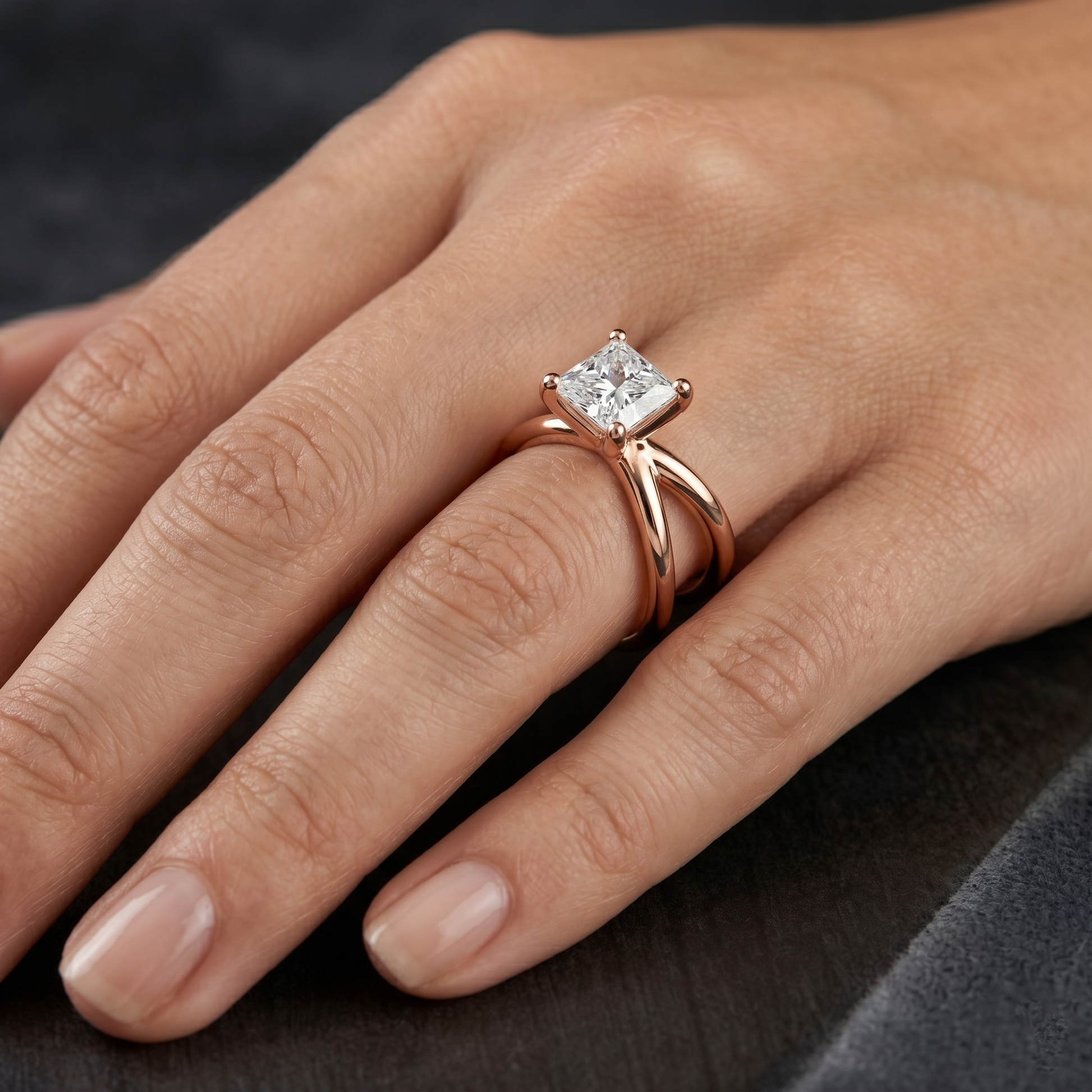 3 Carat Princess Cut Moissanite Diamond GRA Certified Infinity Crossroads of Love Ring