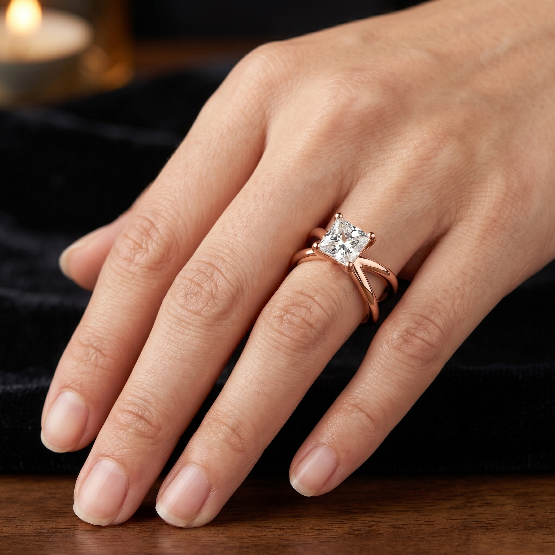 Intricate Criss-Cross Split Shank 3 TCW Princess Cut Lab Grown Diamond Solitaire Engagement Ring