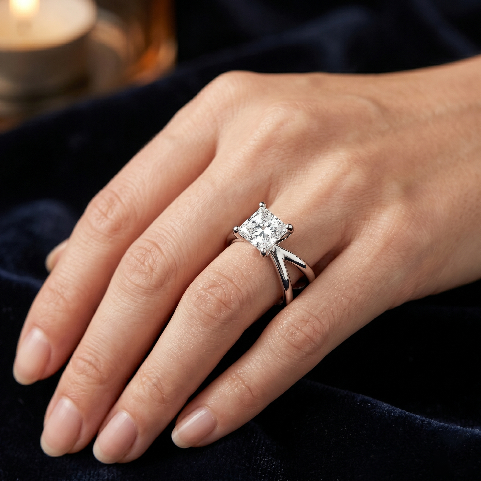Intricate Criss-Cross Split Shank 3 TCW Princess Cut Lab Grown Diamond Solitaire Engagement Ring