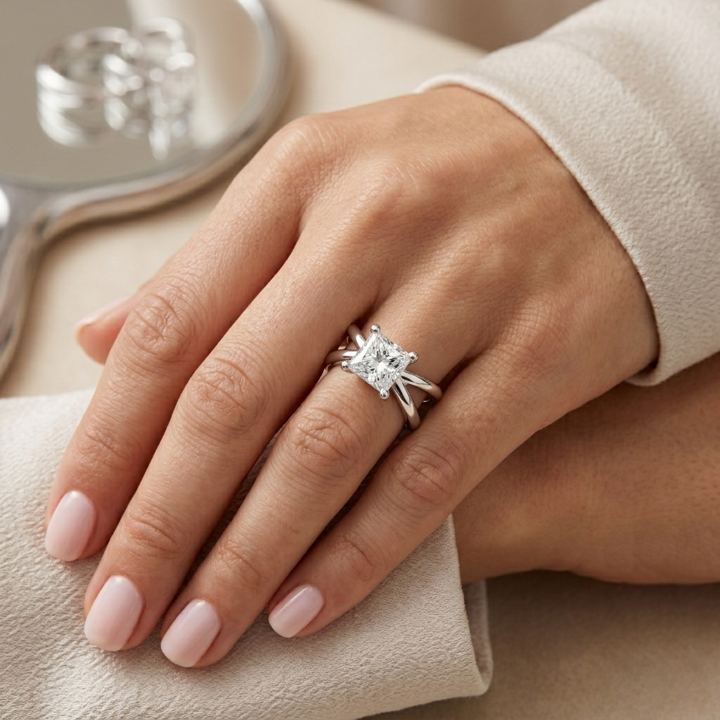 Intricate Criss-Cross Split Shank Princess Cut Moissanite Diamond Solitaire Engagement Ring