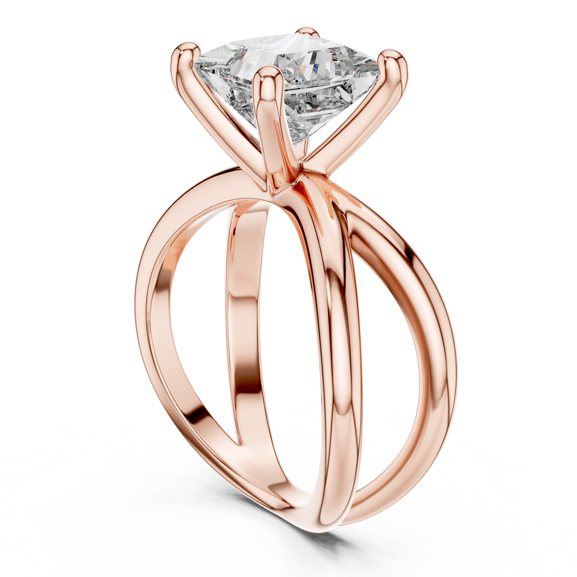 Rose Gold Intricate Criss-Cross Split Shank 3 TCW Princess Cut Lab Grown Diamond Solitaire Engagement Ring