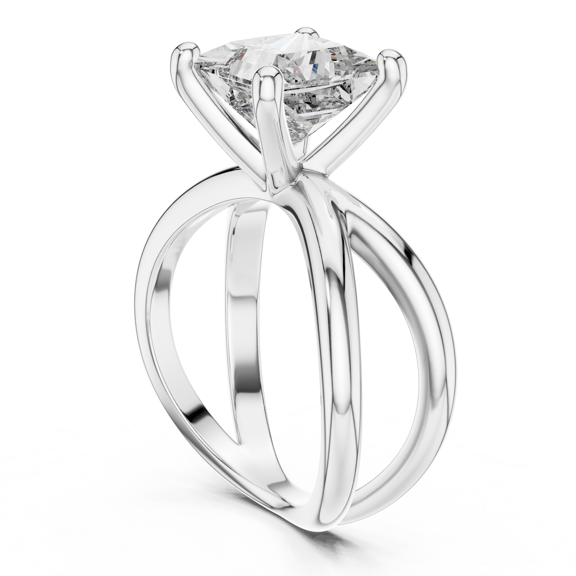 White Gold Intricate Criss-Cross Split Shank 3 TCW Princess Cut Lab Grown Diamond Solitaire Engagement Ring