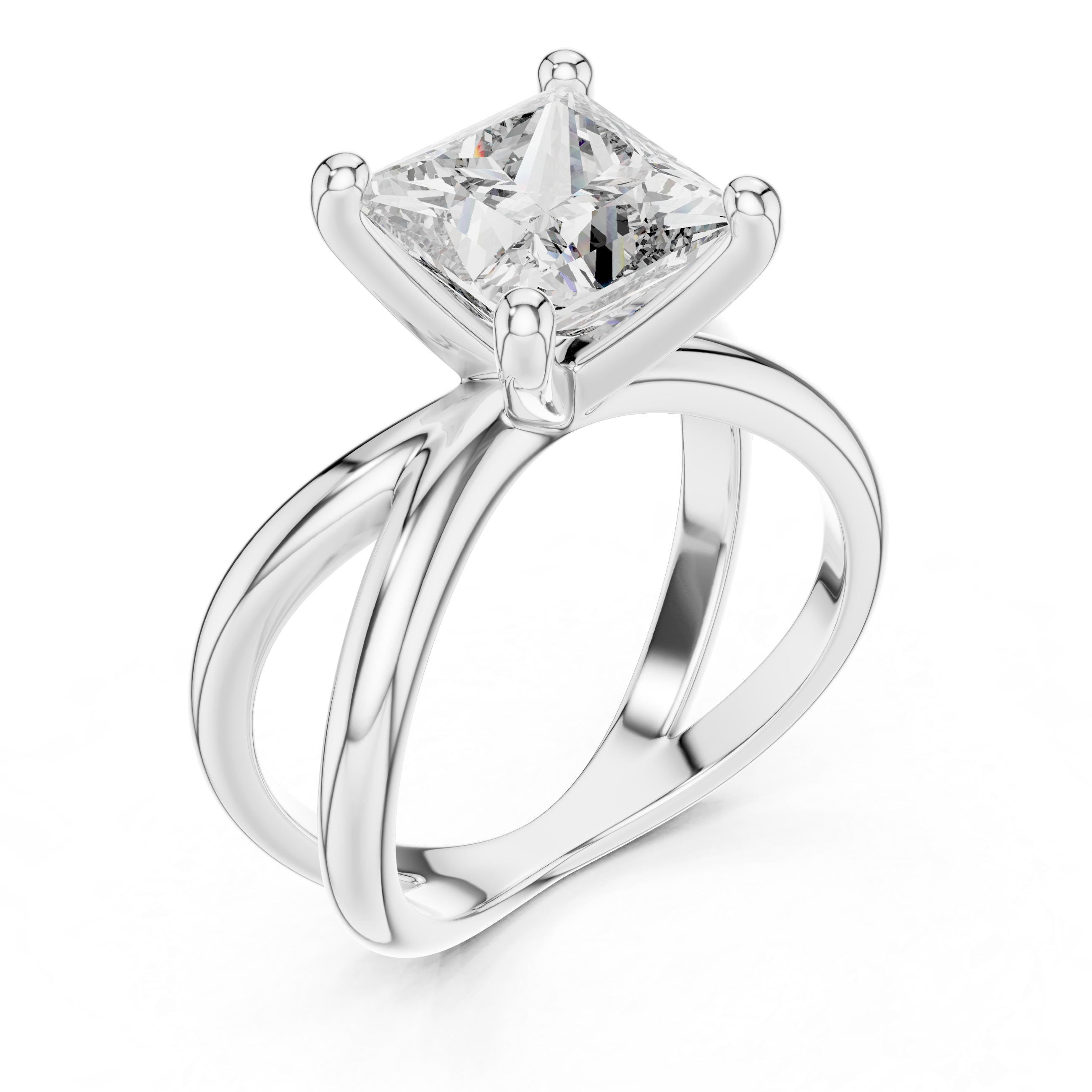 Intricate Criss-Cross Split Shank Princess Cut Moissanite Diamond Solitaire Engagement Ring