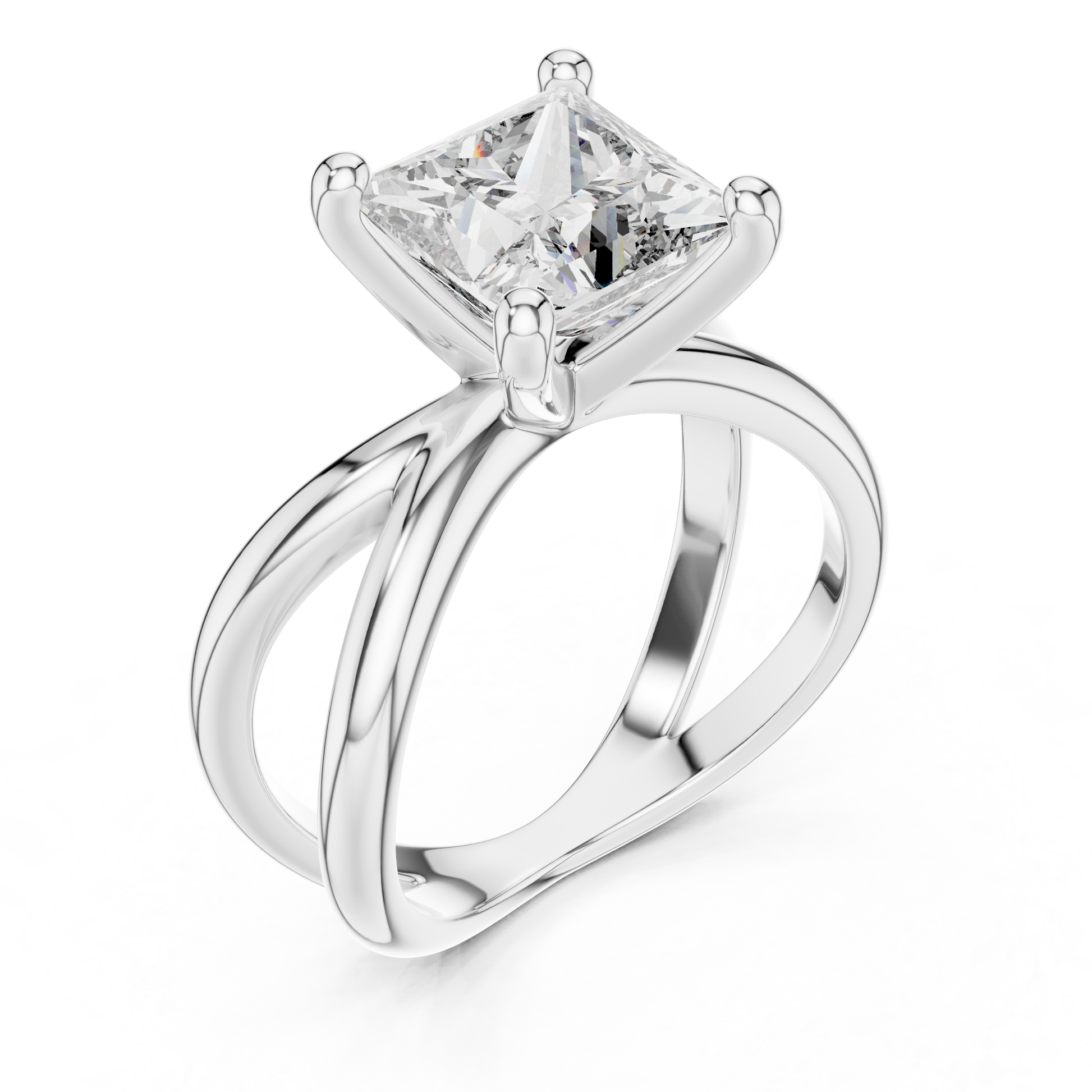 White Gold Intricate Criss-Cross Split Shank 3 TCW Princess Cut Lab Grown Diamond Solitaire Engagement Ring