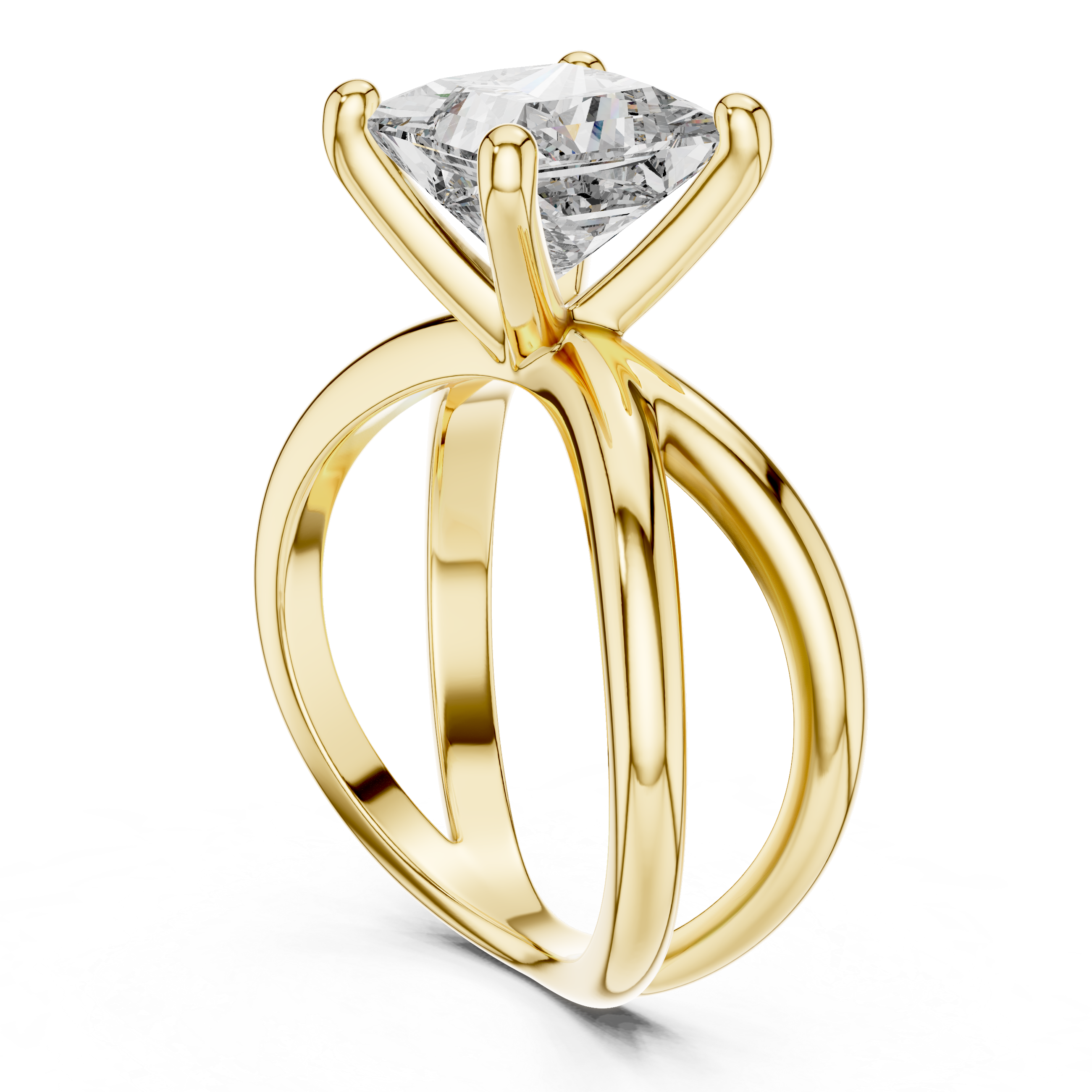 Yellow Gold Intricate Criss-Cross Split Shank 3 TCW Princess Cut Lab Grown Diamond Solitaire Engagement Ring