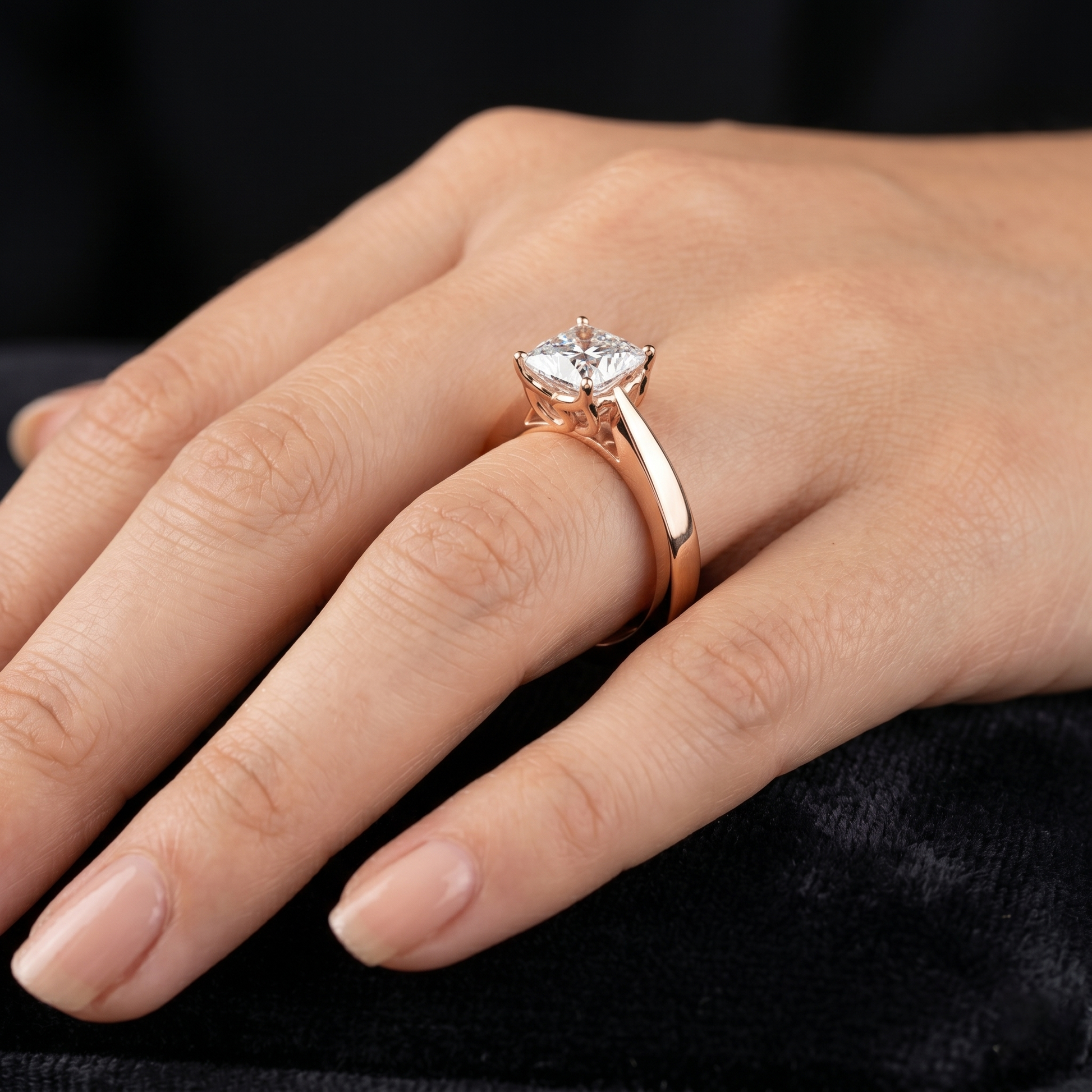 1.5 Carat Princess Cut Moissanite Diamond 14kt Solid Gold Wide Cathedral Ring