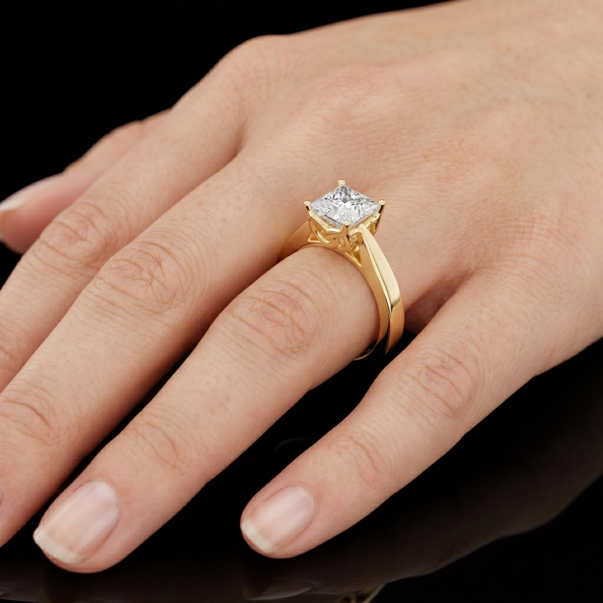 1.5 TCW Princess Square Cut Lab Grown Eternal Glow Solitaire Ring for Women in Solid Gold