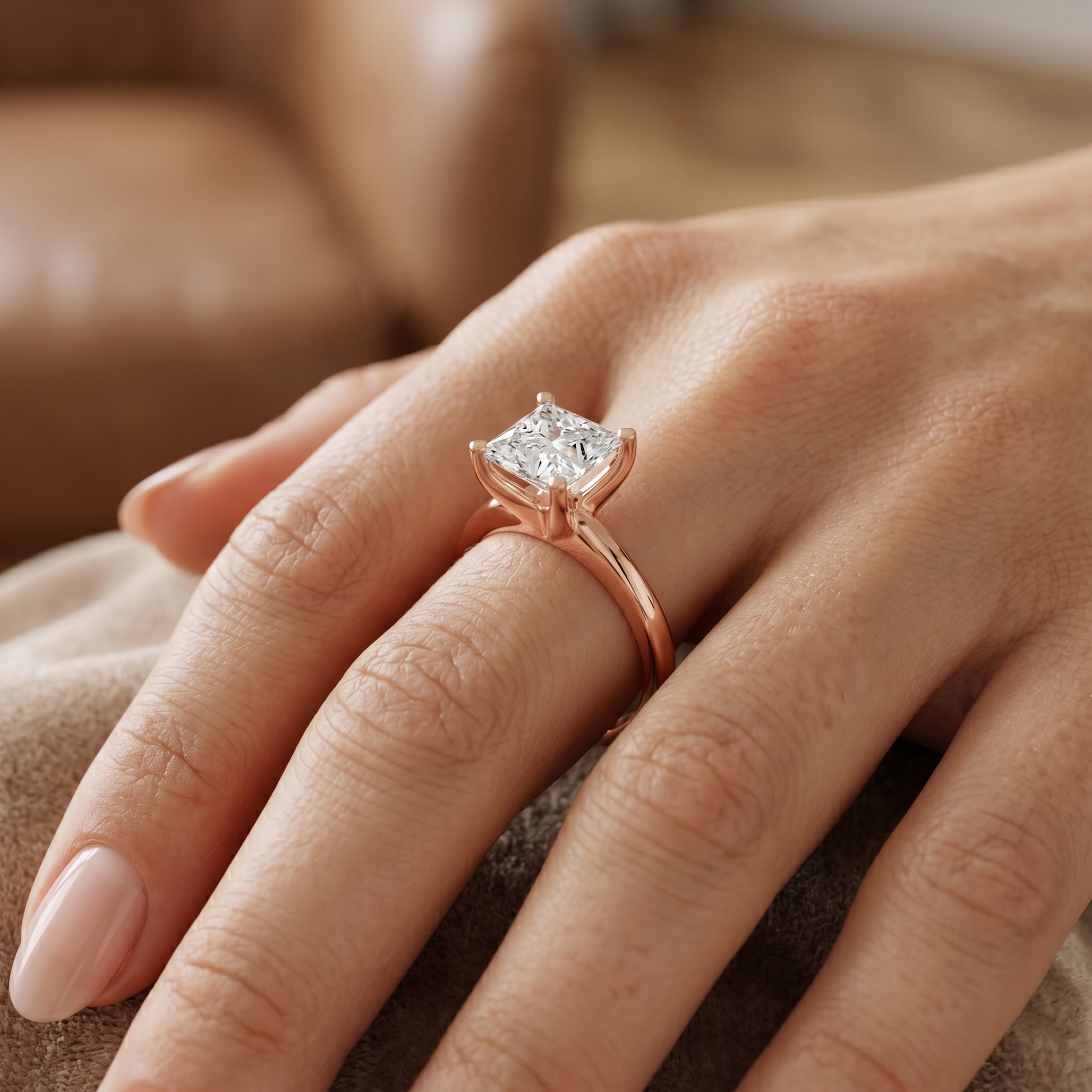 4 CT Princess Cut Moissanite Diamond Solitaire Engagement Solid Gold Ring for Women