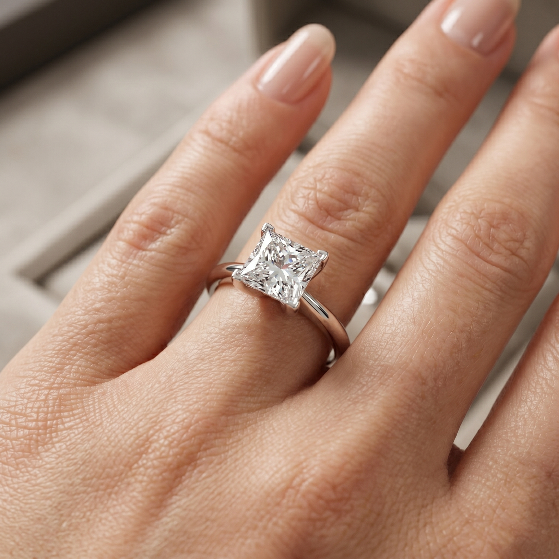 4 CT Princess Cut Moissanite Diamond Solitaire Engagement Solid Gold Ring for Women