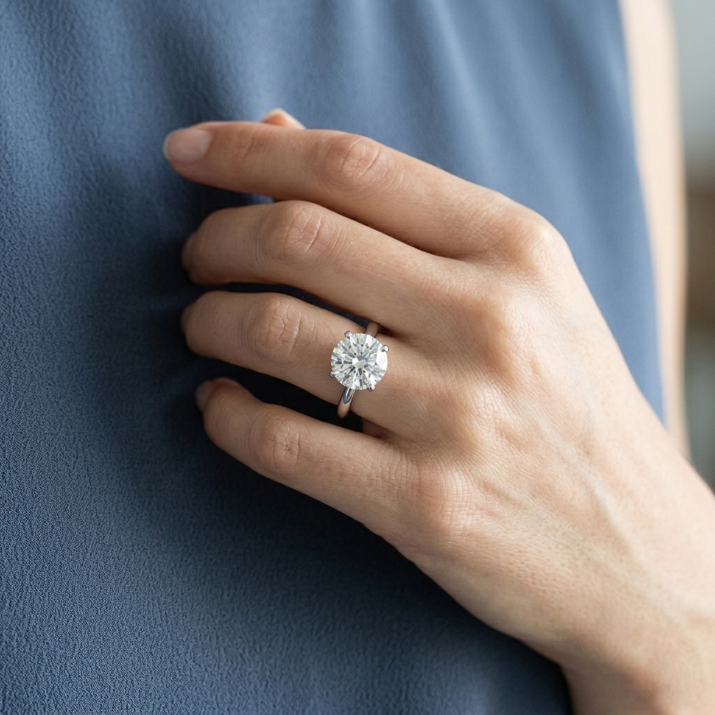 Round Brilliant Cut Moissanite Diamond Classic and Elegant Solitaire Engagement Ring