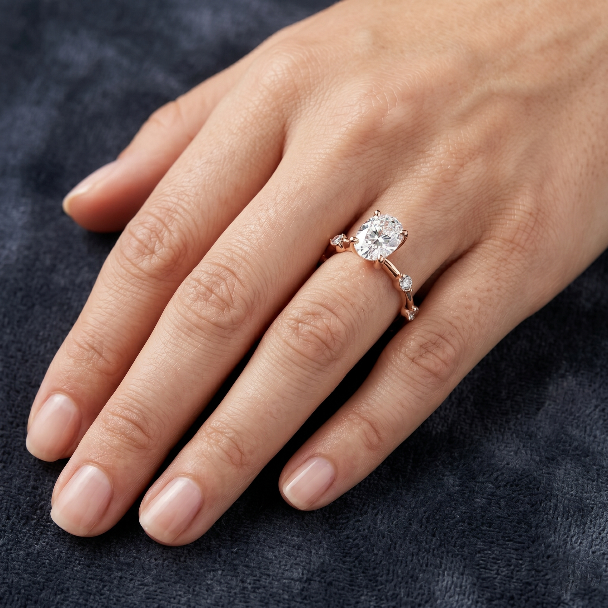 2.24 TCW Oval Cut Moissanite Diamond 10kt Solid Gold Stepping Stones Style Ring