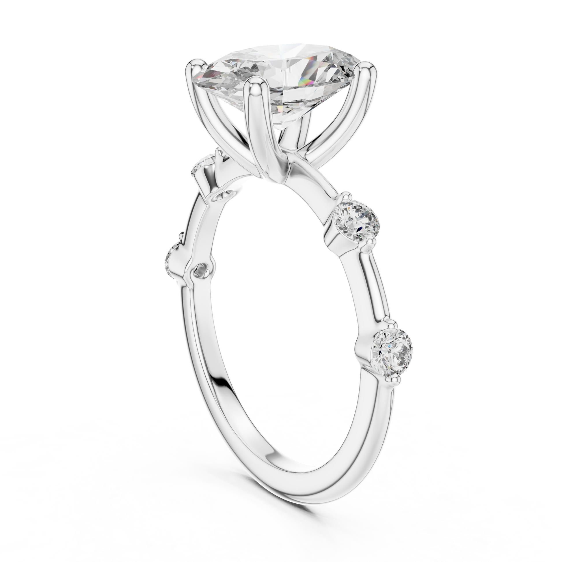2.24 TCW Oval-cut Lab Grown Solitaire Engagement Ring with Raindrop Style Side Accent Stones