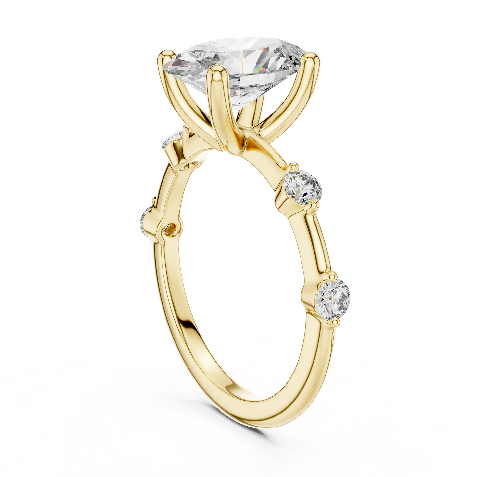 2.24 TCW Oval-cut Lab Grown Solitaire Engagement Ring with Raindrop Style Side Accent Stones
