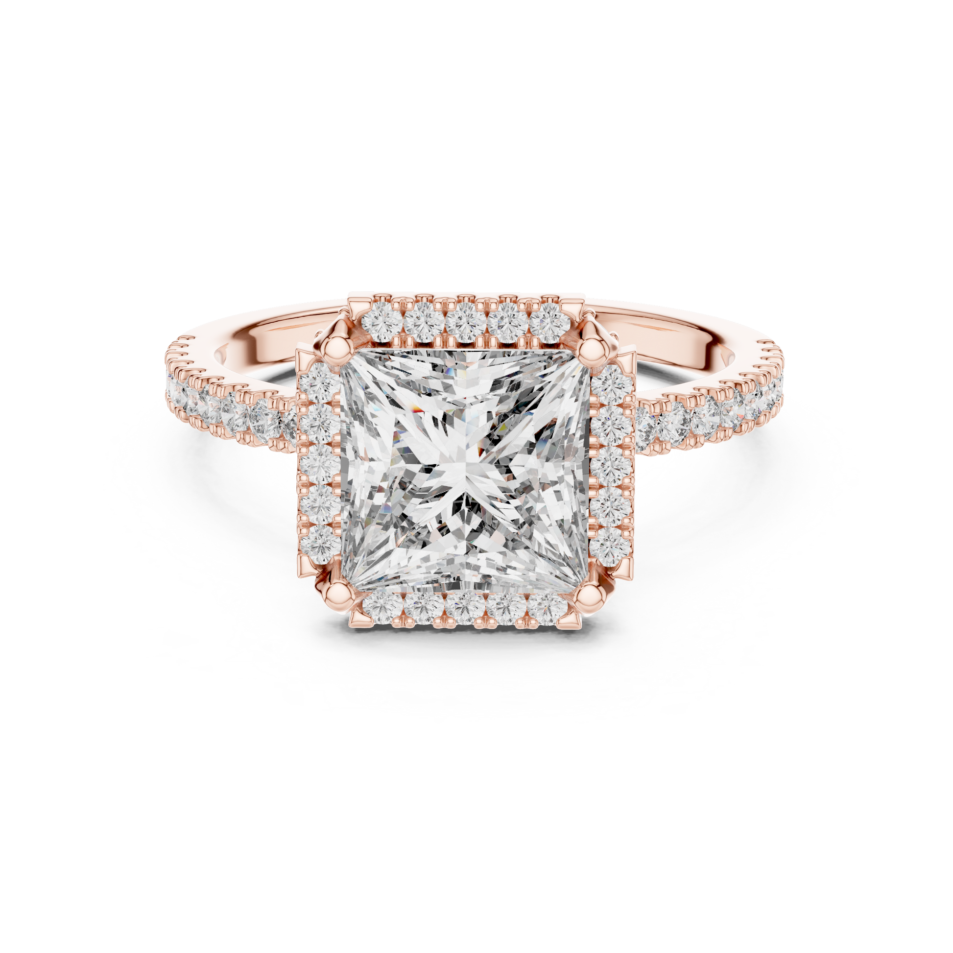 14kt Rose Solid Gold 2.93 TCW Princess Cut Lab Grown Halo Engagement Ring for Women