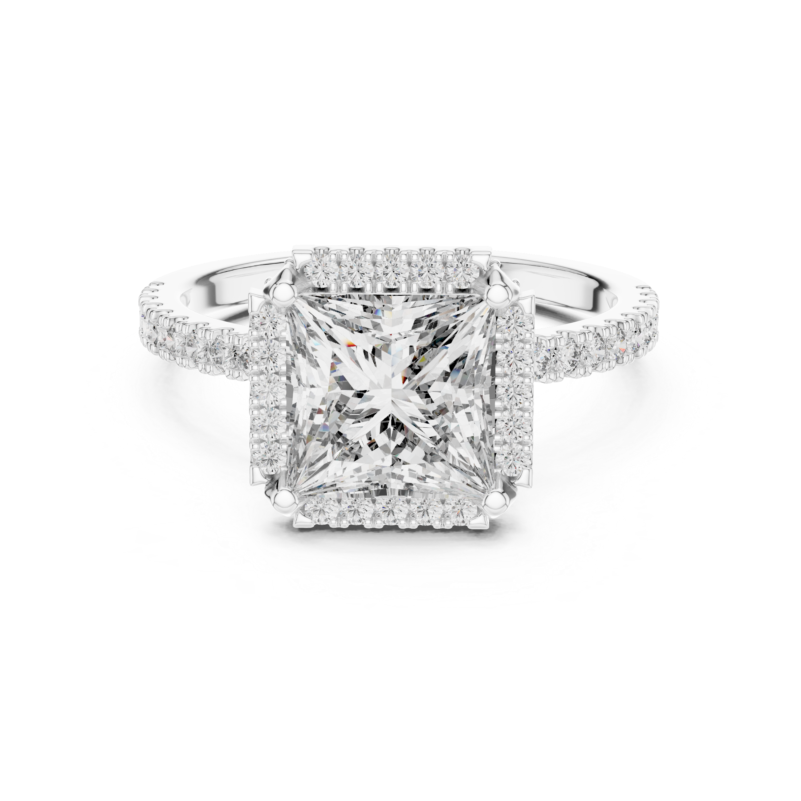925 Sterling Silver Princess Cut Moissanite Halo Engagement Ring for Women