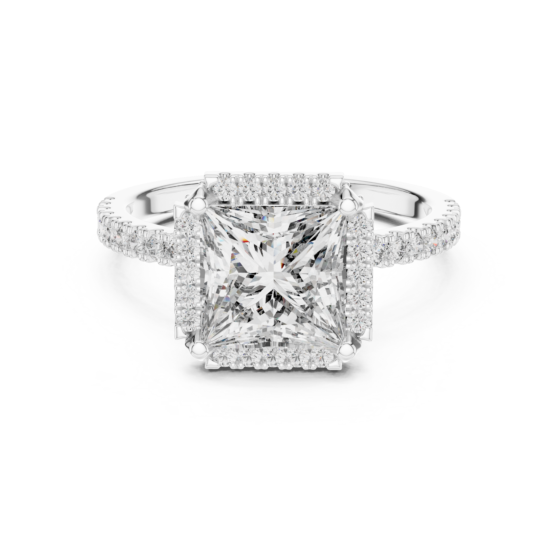 925 Sterling Silver Princess Cut Moissanite Halo Engagement Ring for Women