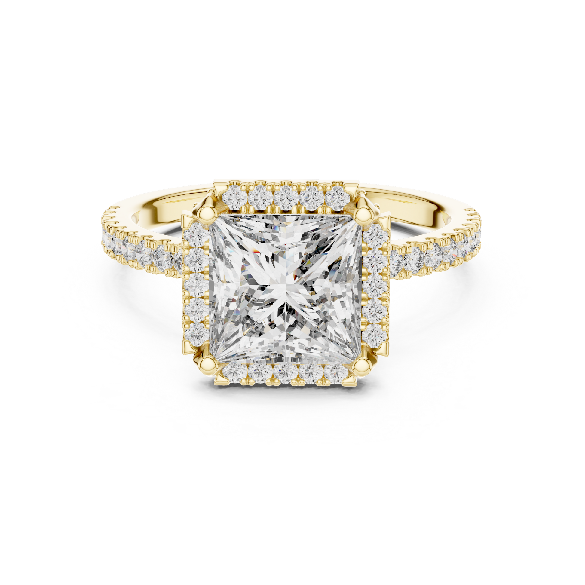 14kt Yellow Solid Gold 2.93 TCW Princess Cut Lab Grown Halo Engagement Ring for Women