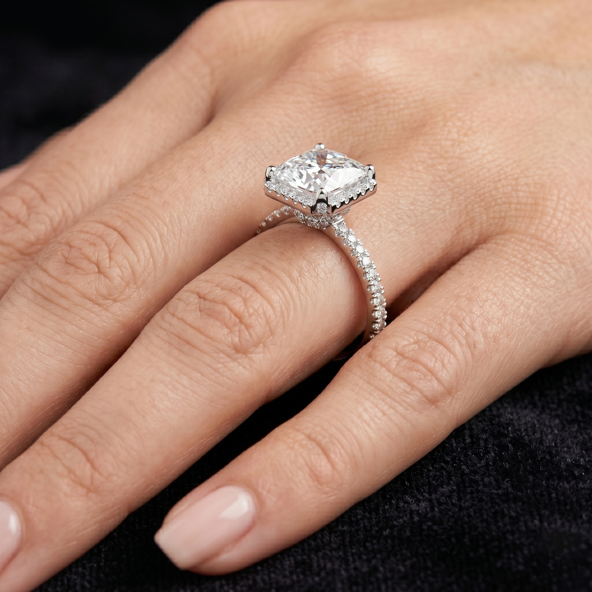 14kt Solid Gold 2.93 TCW Princess Cut Lab Grown Halo Engagement Ring for Women