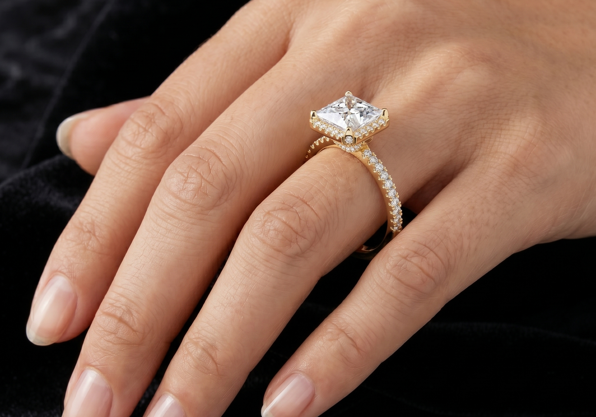 14kt Solid Gold 2.93 TCW Princess Cut Lab Grown Halo Engagement Ring for Women