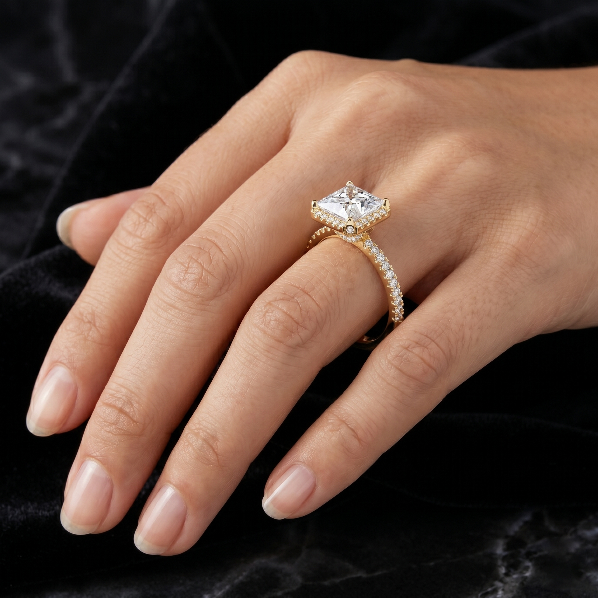 14kt Solid Gold 2.93 TCW Princess Cut Lab Grown Halo Engagement Ring for Women