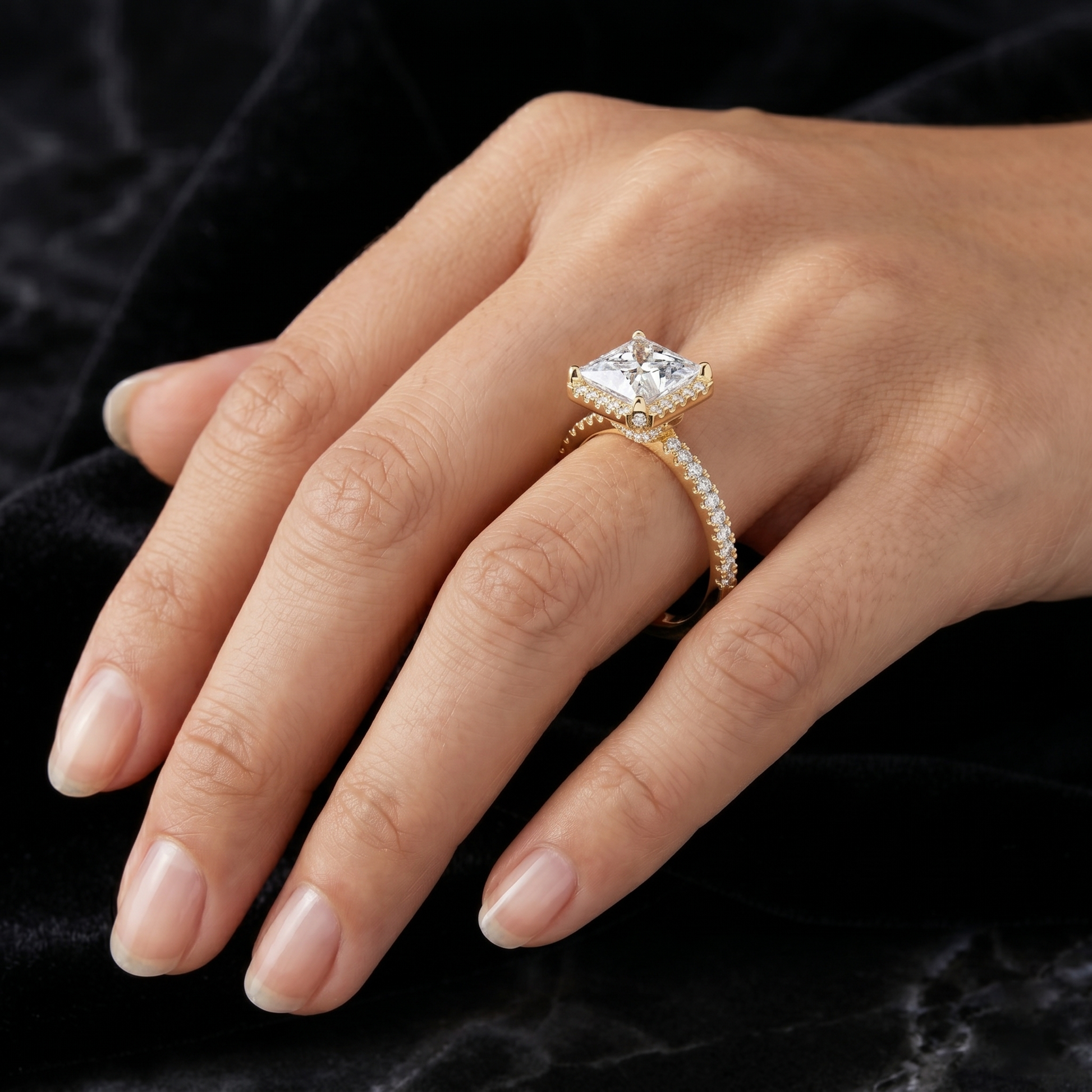 14kt Solid Gold 2.93 TCW Princess Cut Lab Grown Halo Engagement Ring for Women