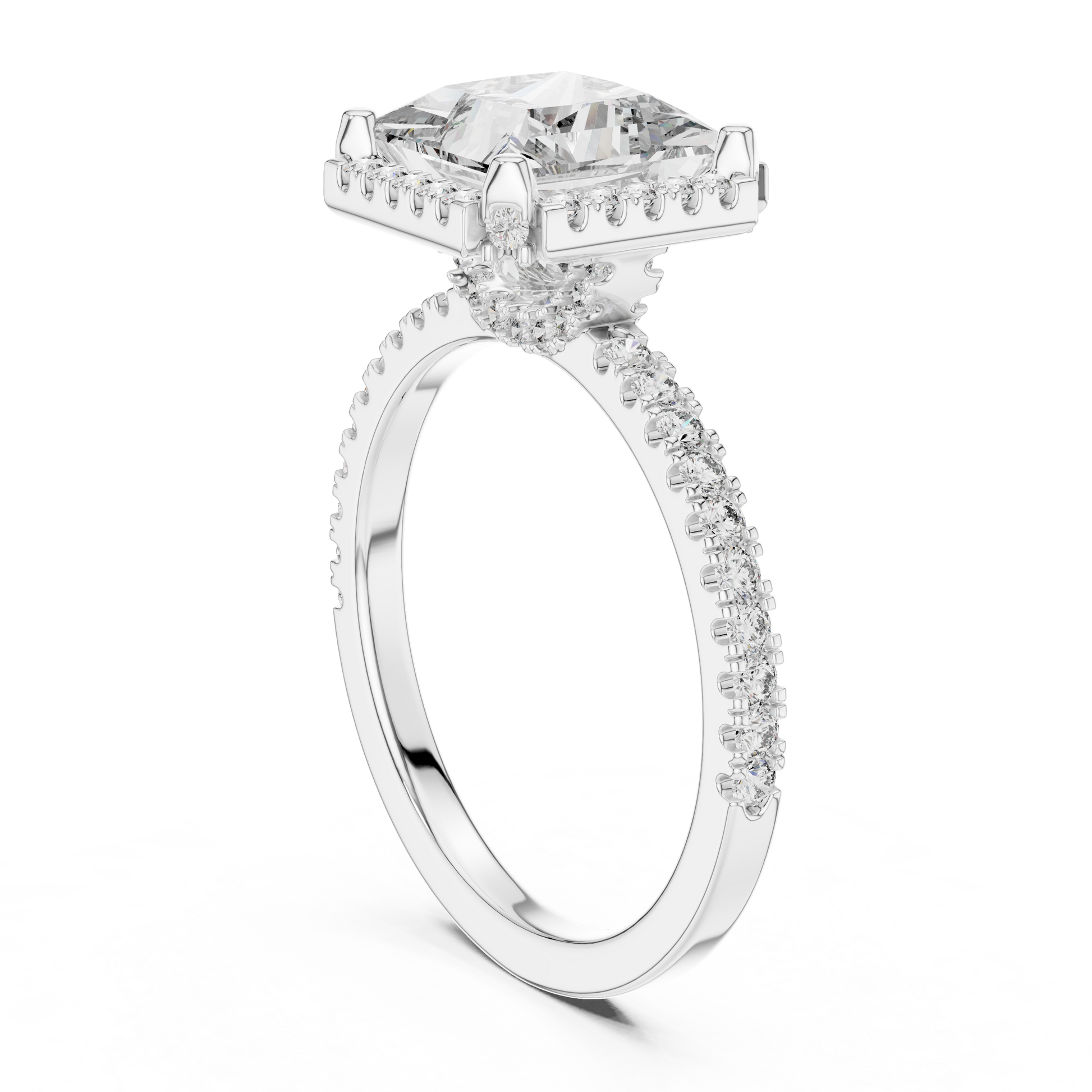 14kt White Solid Gold 2.93 TCW Princess Cut Lab Grown Halo Engagement Ring for Women