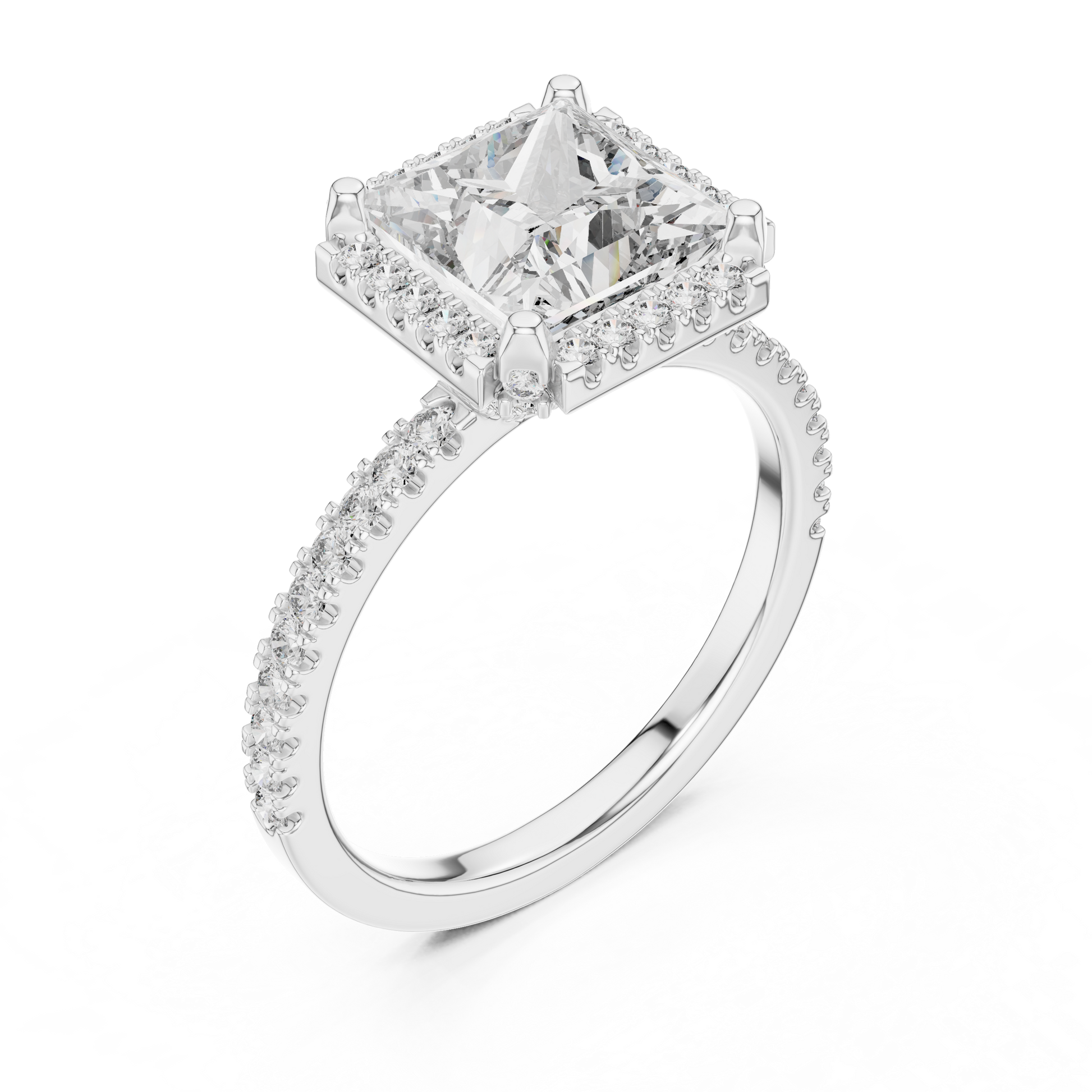 14kt White Solid Gold 2.93 TCW Princess Cut Lab Grown Halo Engagement Ring for Women