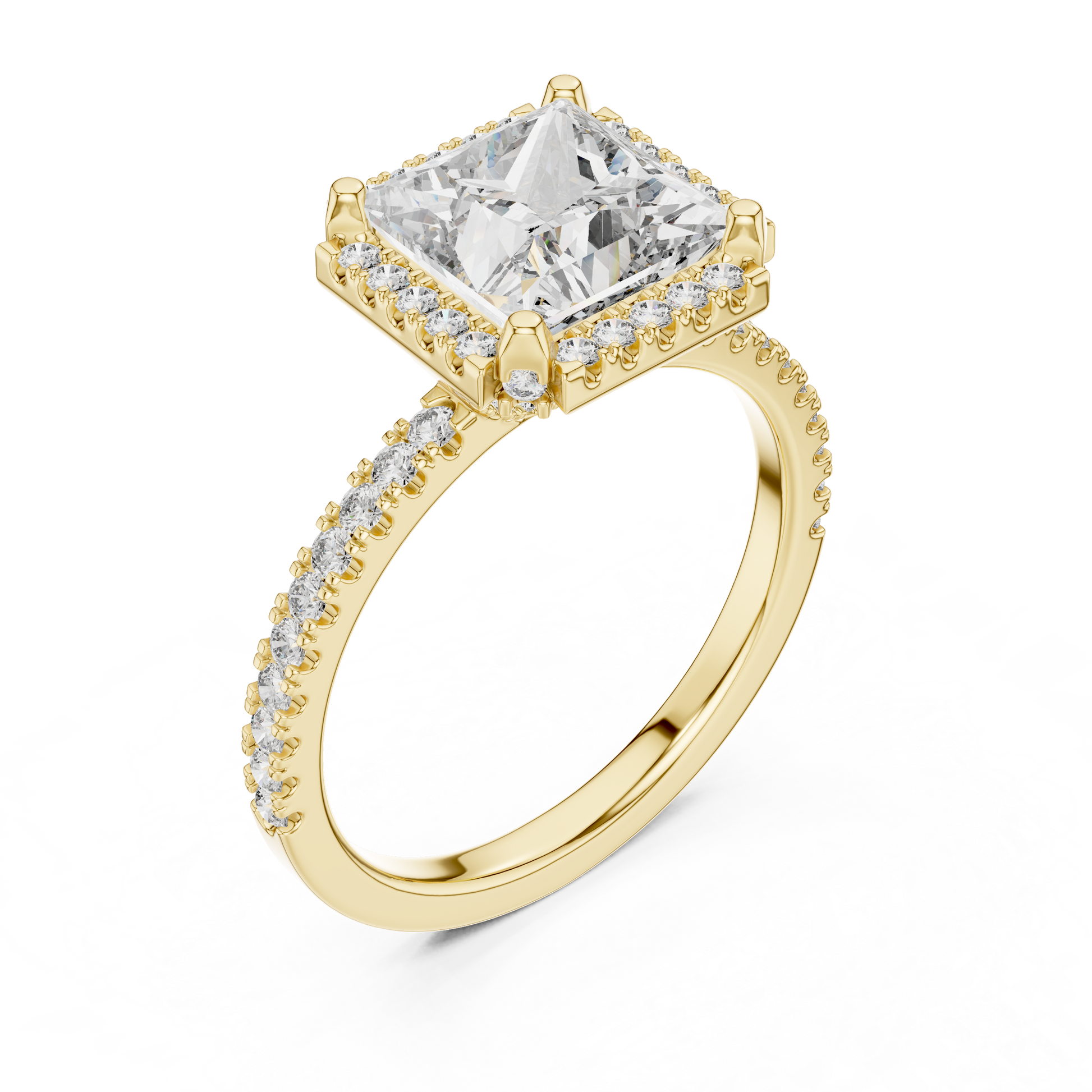14kt Yellow Solid Gold 2.93 TCW Princess Cut Lab Grown Halo Engagement Ring for Women