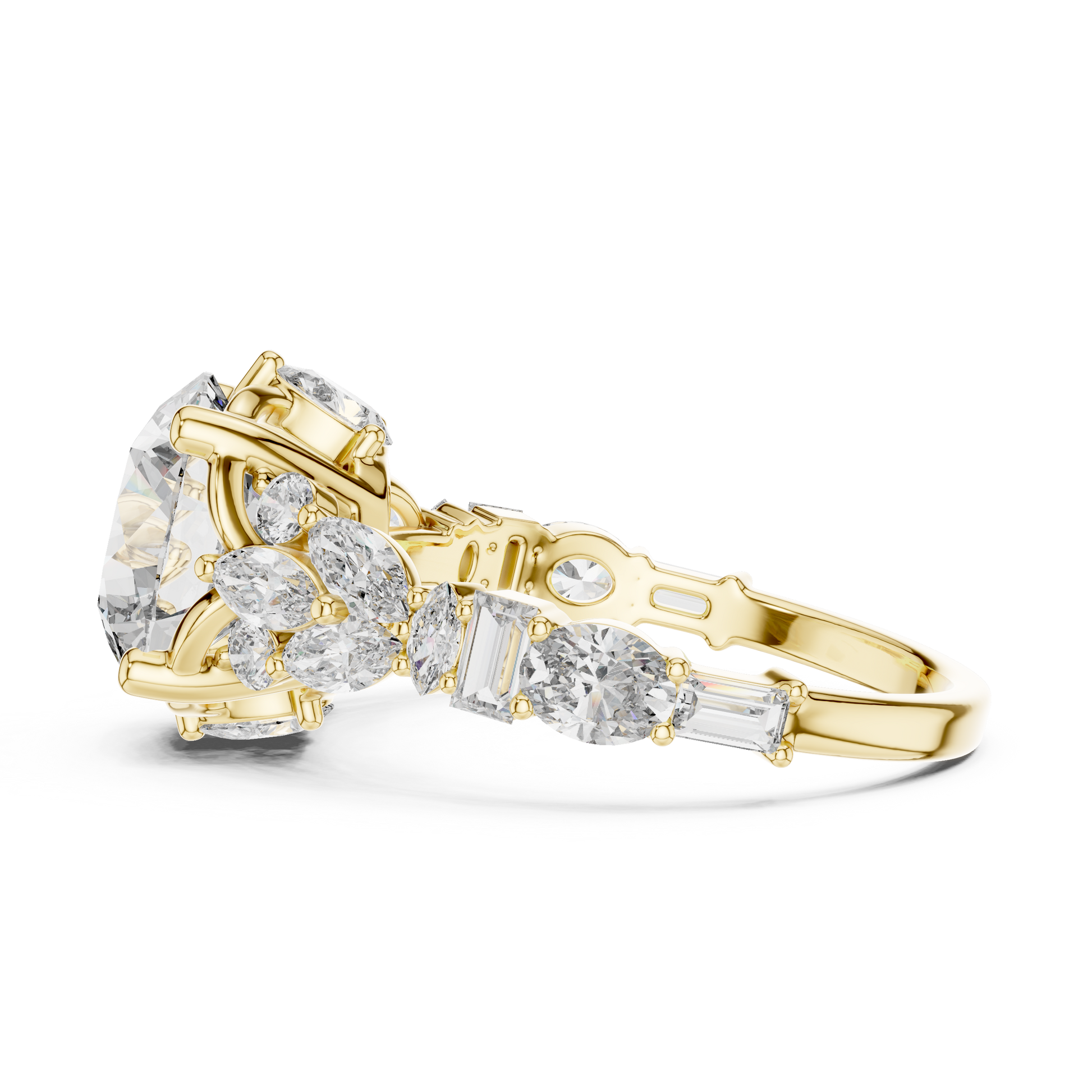 Yellow Gold 4.04 TCW Round Cut Lab Grown with Multi Stone Vintage Engagement Ring for Women