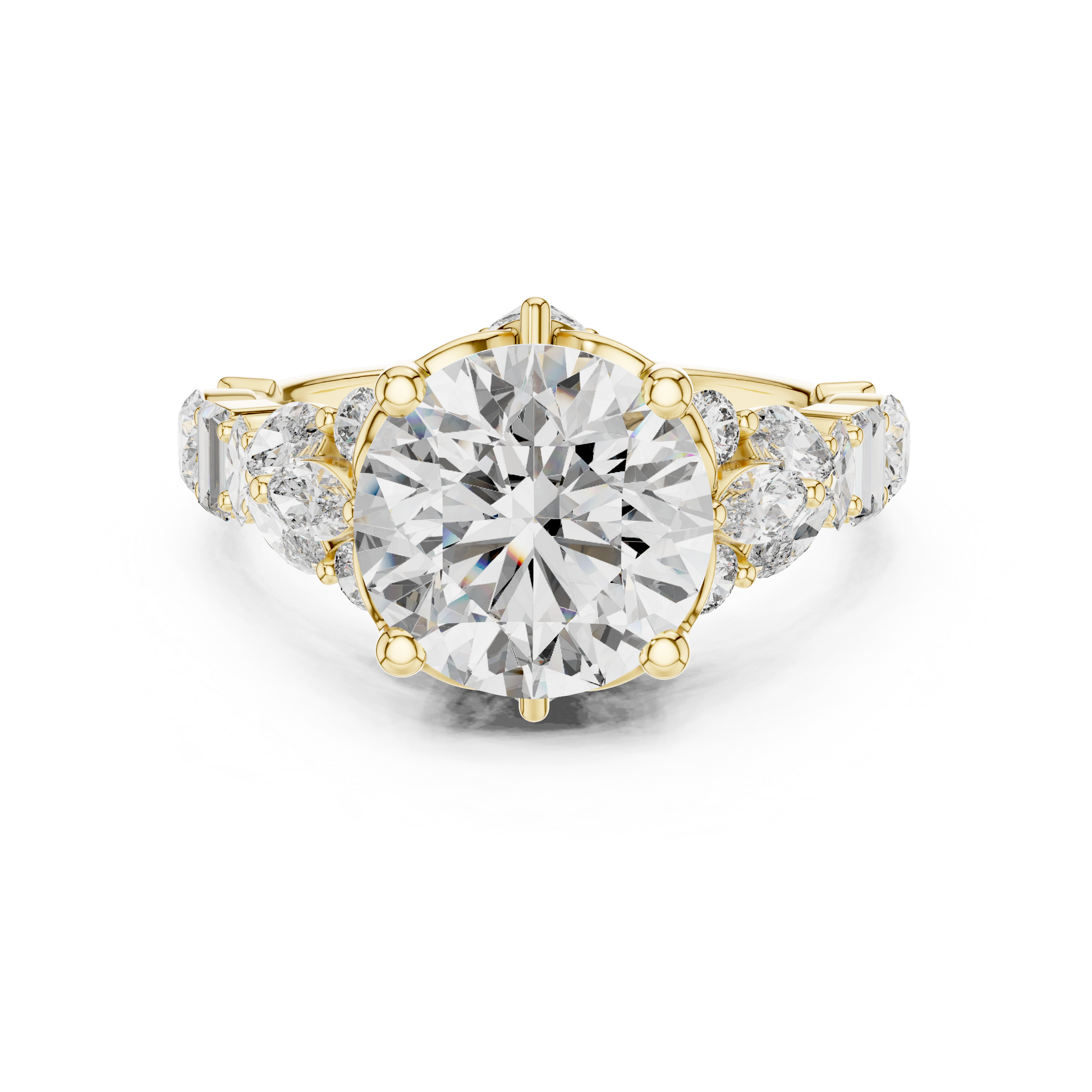 Yellow Gold 4.04 TCW Round Cut Lab Grown with Multi Stone Vintage Engagement Ring for Women