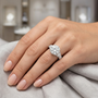 Round Cut Moissanite with Multi Stone Vintage Engagement Ring for Women