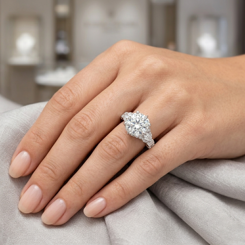 Round Cut Moissanite with Multi Stone Vintage Engagement Ring for Women