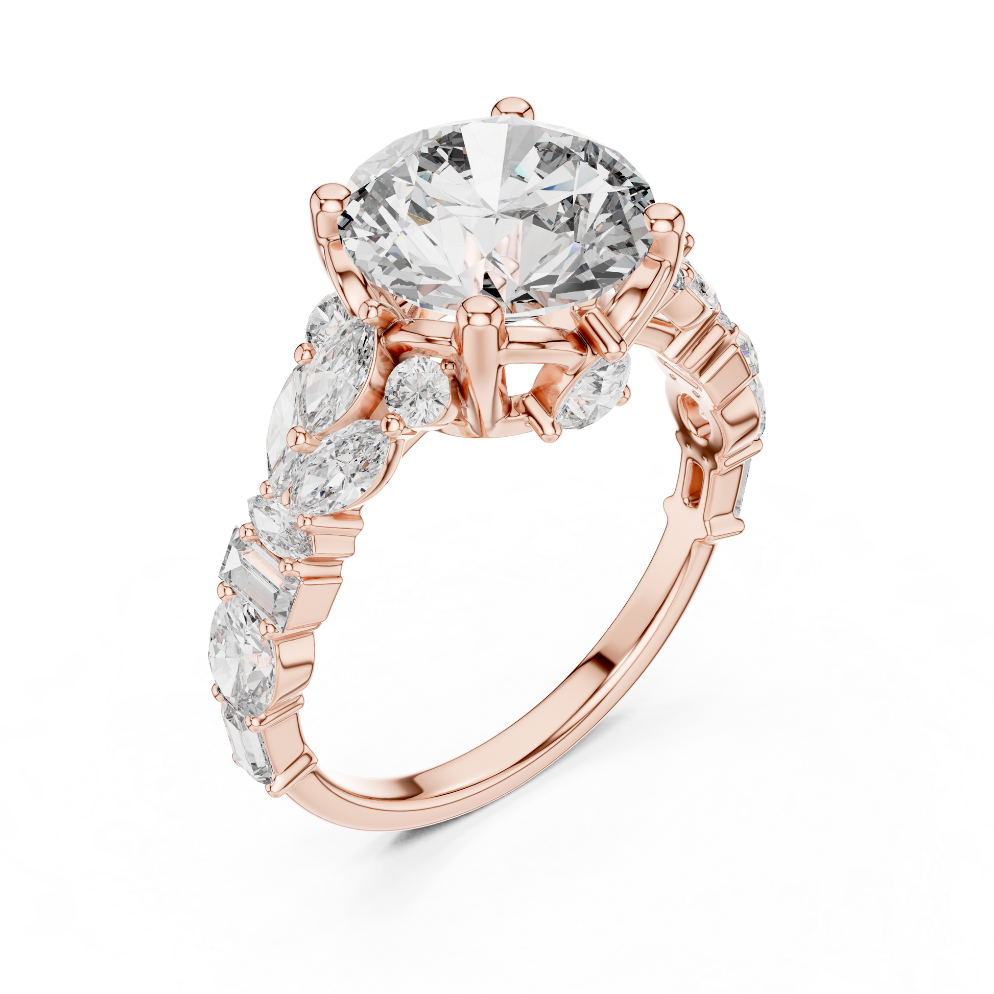 Rose Gold 4.04 TCW Round Cut Lab Grown with Multi Stone Vintage Engagement Ring for Women