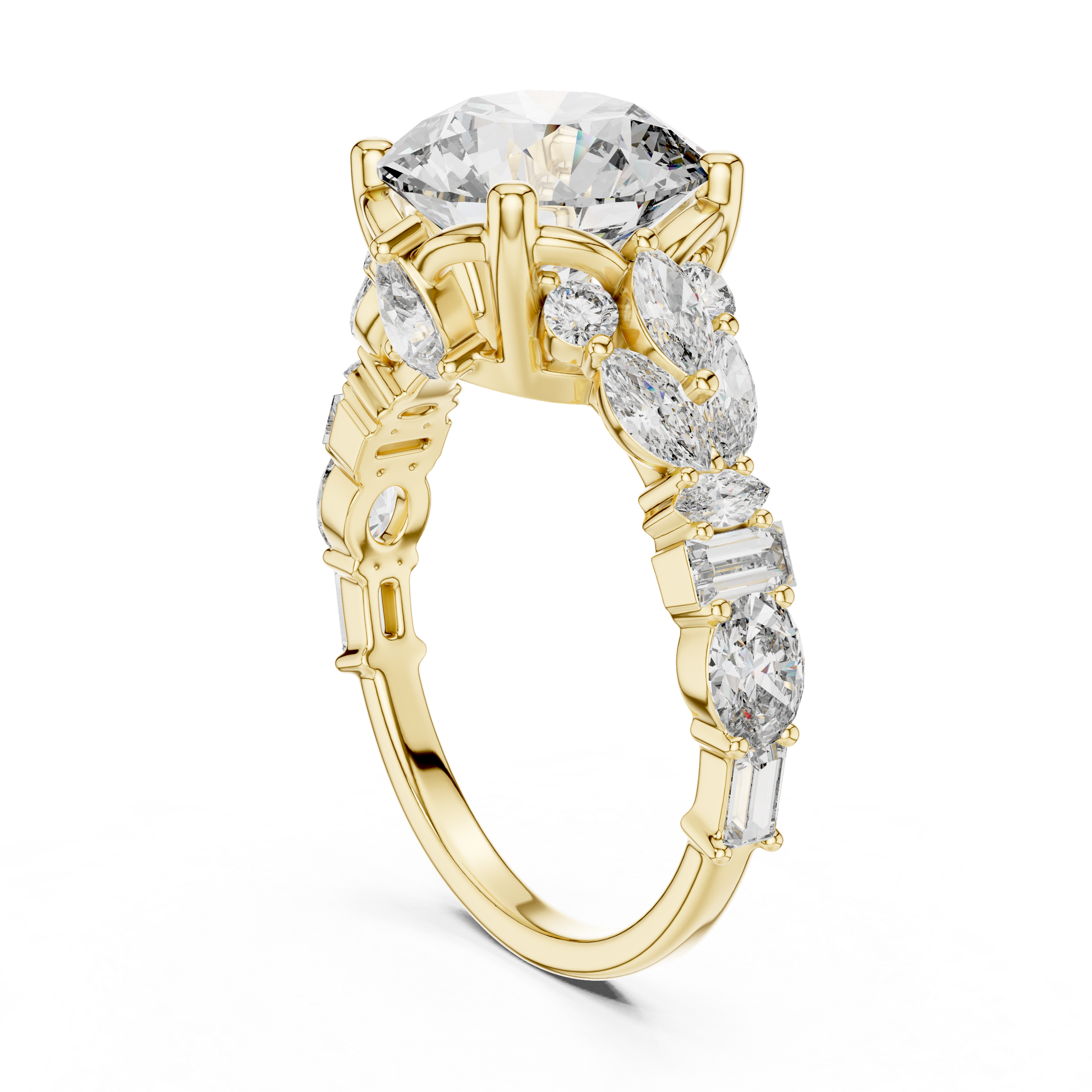 Yellow Gold 4.04 TCW Round Cut Lab Grown with Multi Stone Vintage Engagement Ring for Women