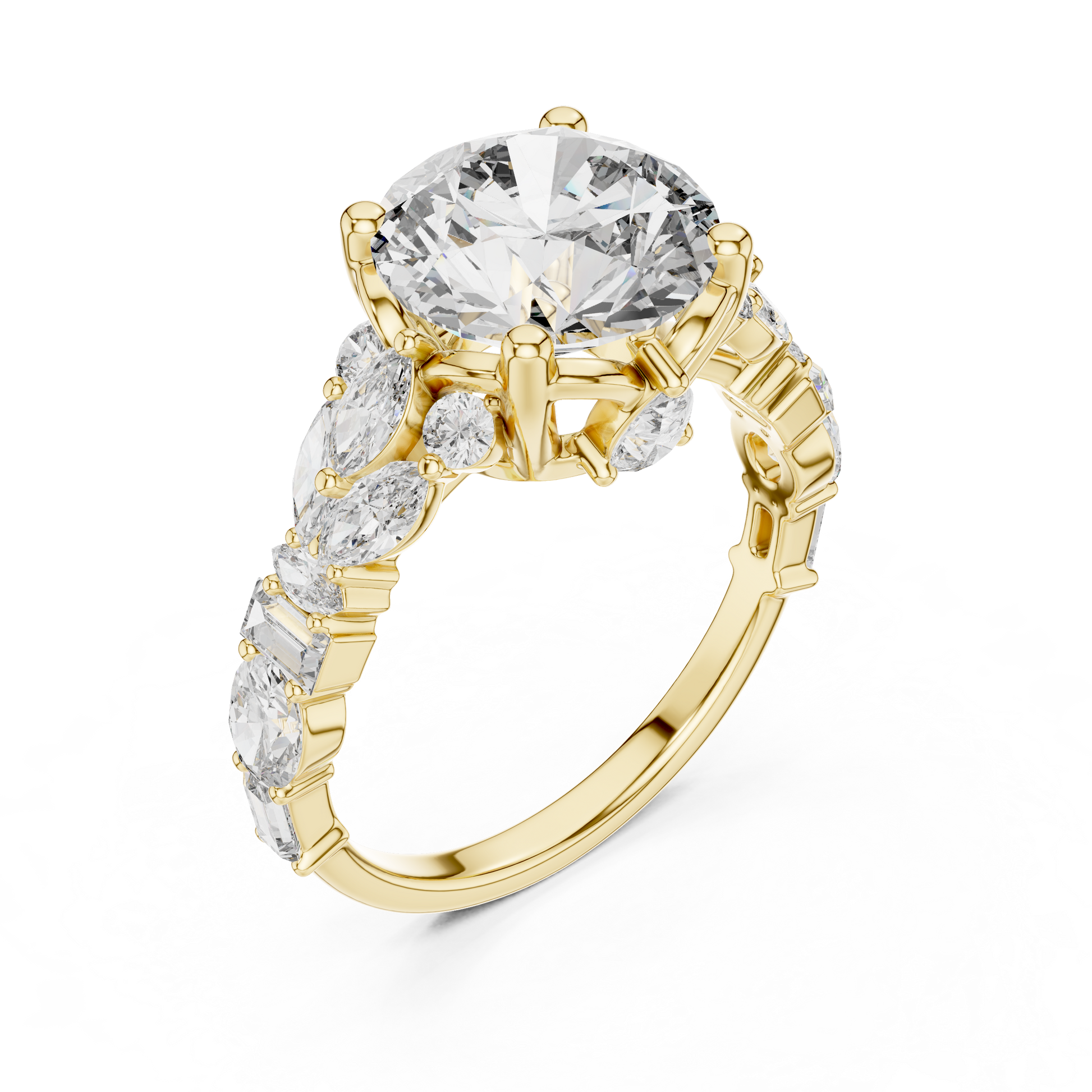 Yellow Gold 4.04 TCW Round Cut Lab Grown with Multi Stone Vintage Engagement Ring for Women