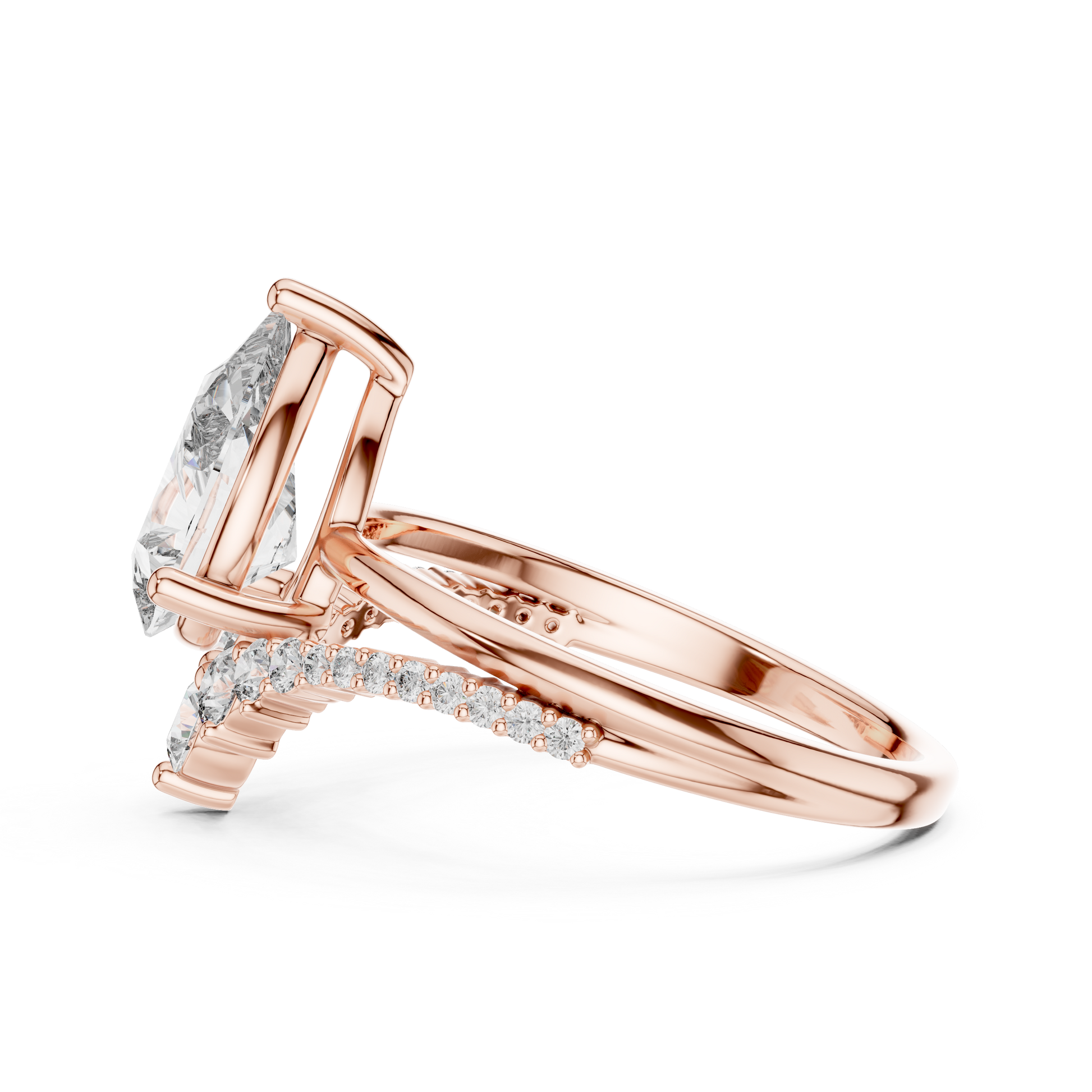 Rose Gold Gold 2.35 TCW Pear & Round-shaped Lab Grown with a Pave Diamond Crown Split Shank Engagement Ring