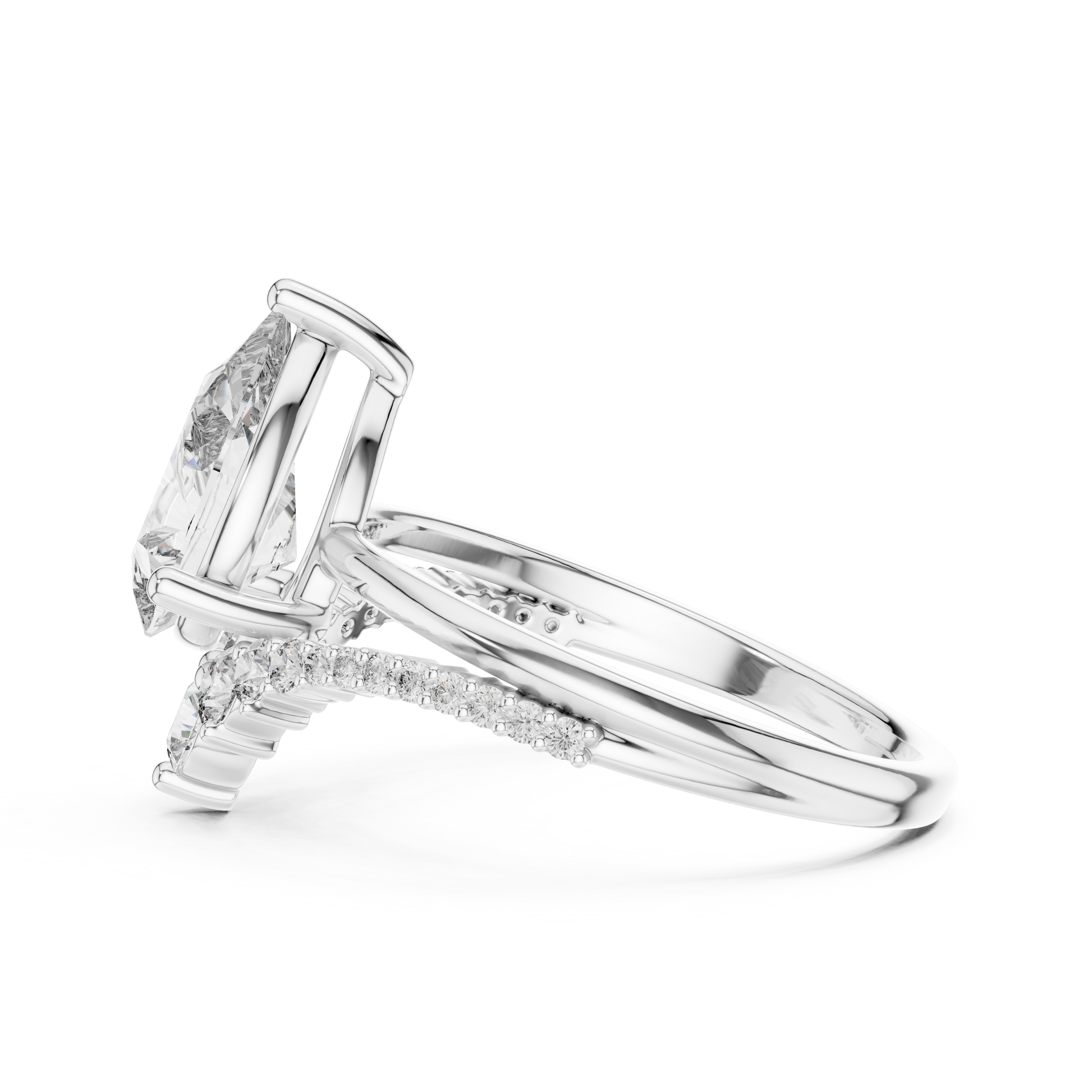 White Gold Gold 2.35 TCW Pear & Round-shaped Lab Grown with a Pave Diamond Crown Split Shank Engagement Ring