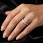 2.35 TCW Pear Cut Moissanite Diamond 14kt Solid Gold Shank Band With Pavé Detailing Ring