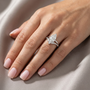 2.35 TCW Pear Cut Moissanite Diamond 14kt Solid Gold Shank Band With Pavé Detailing Ring