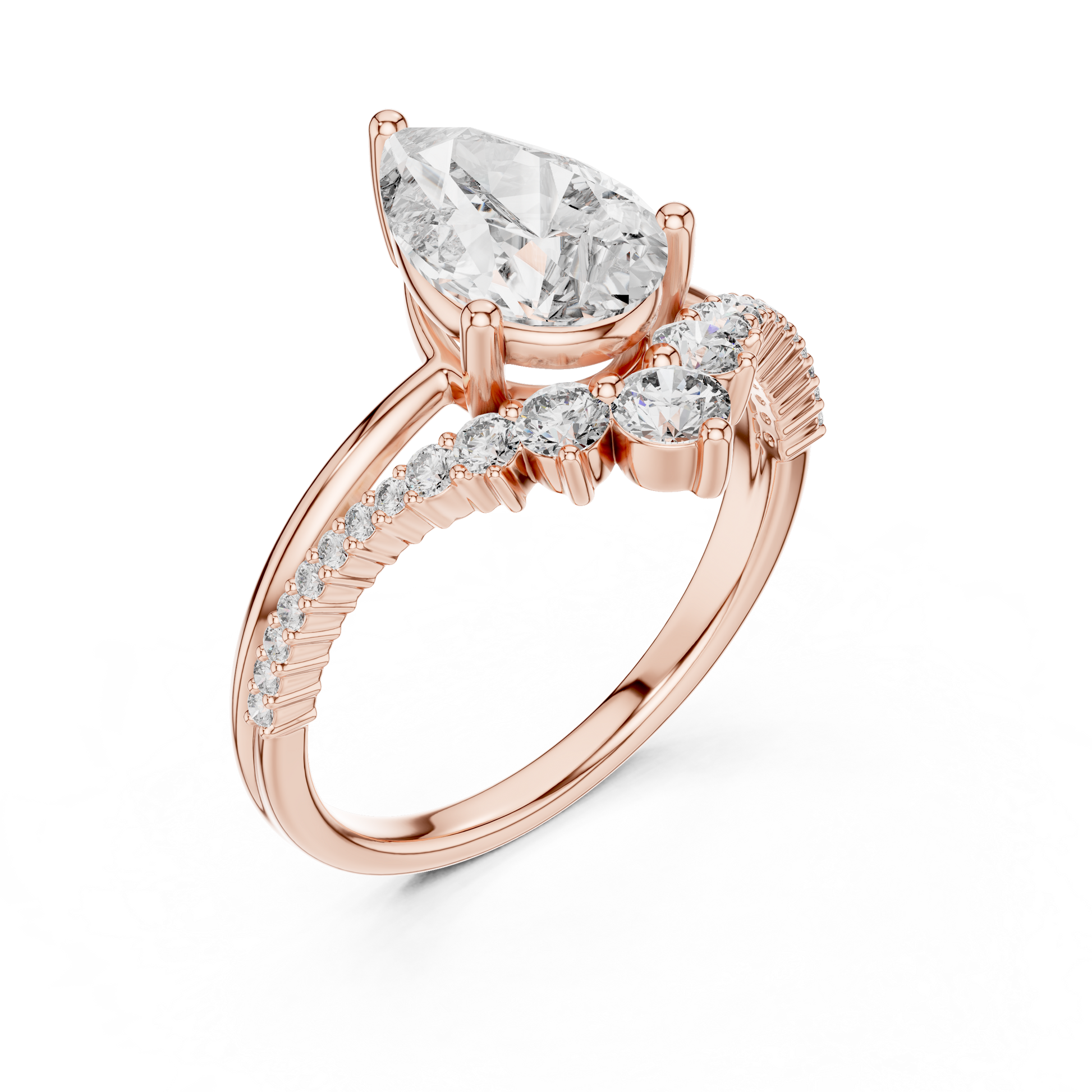 Rose Gold Gold 2.35 TCW Pear & Round-shaped Lab Grown with a Pave Diamond Crown Split Shank Engagement Ring