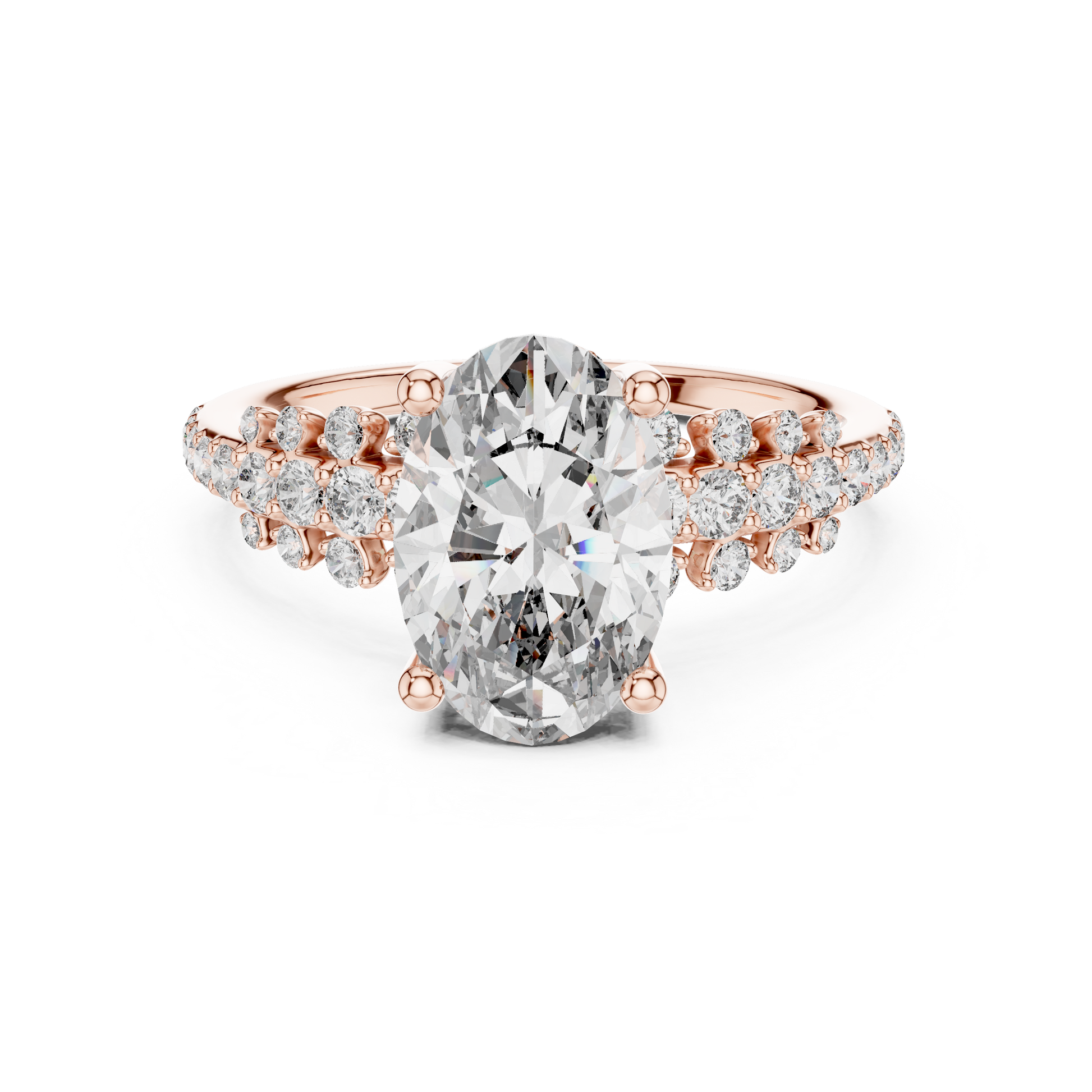 TCW 2.58 Oval-cut Lab Grown Center Stone Side Stones & Cluster Design Engagement Ring