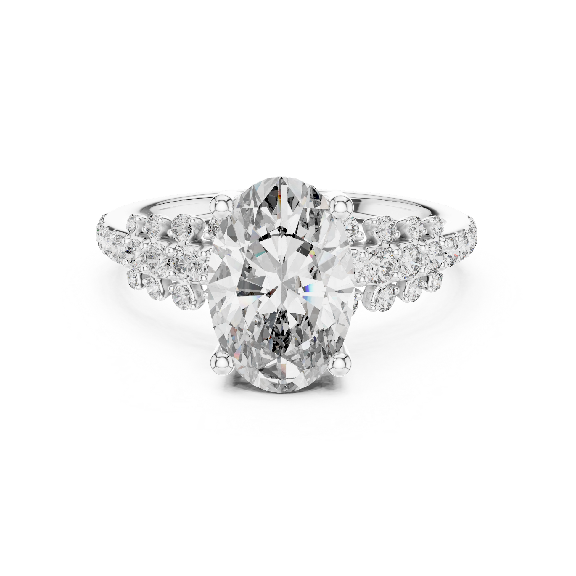 TCW 2.58 Oval-cut Lab Grown Center Stone Side Stones & Cluster Design Engagement Ring