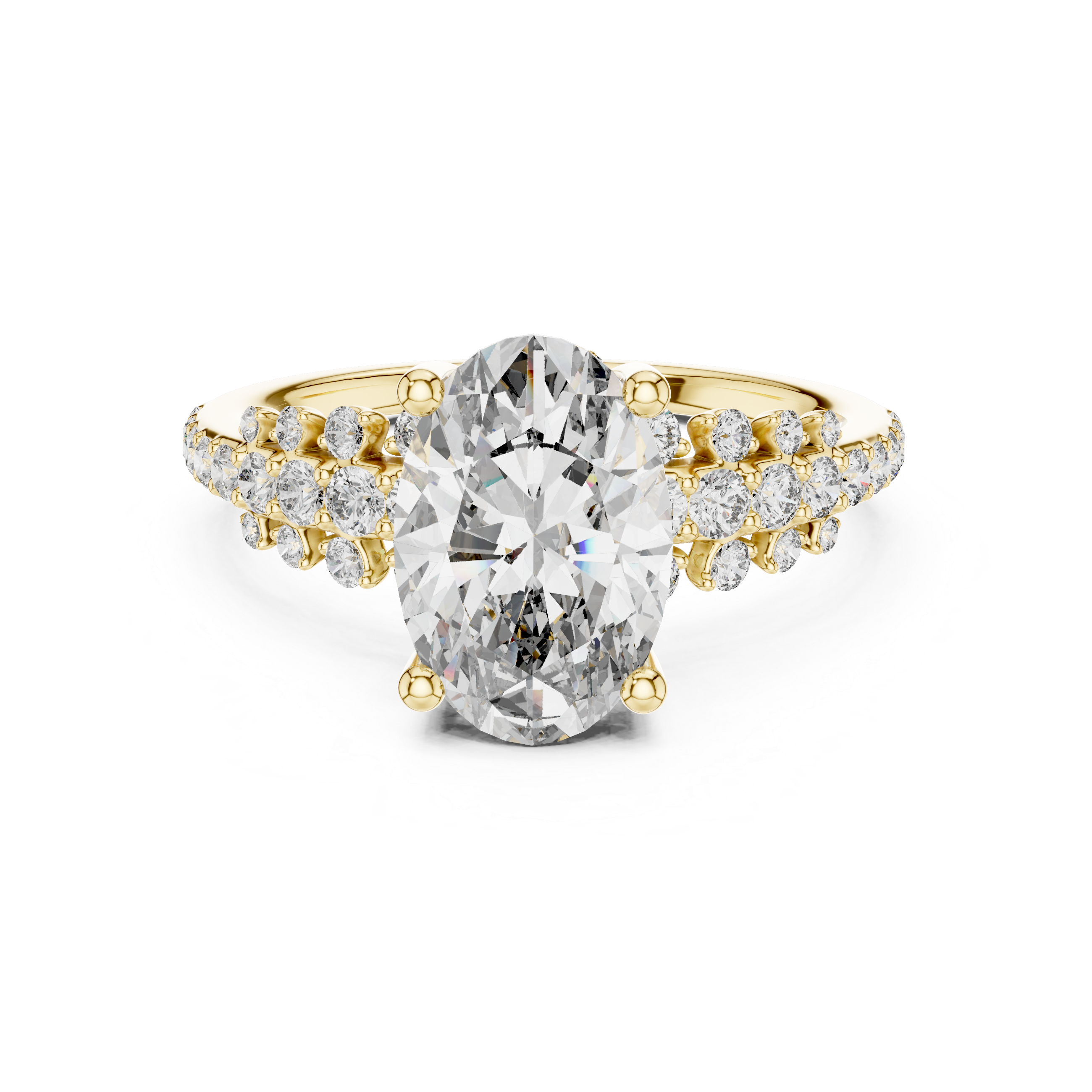 TCW 2.58 Oval-cut Lab Grown Center Stone Side Stones & Cluster Design Engagement Ring