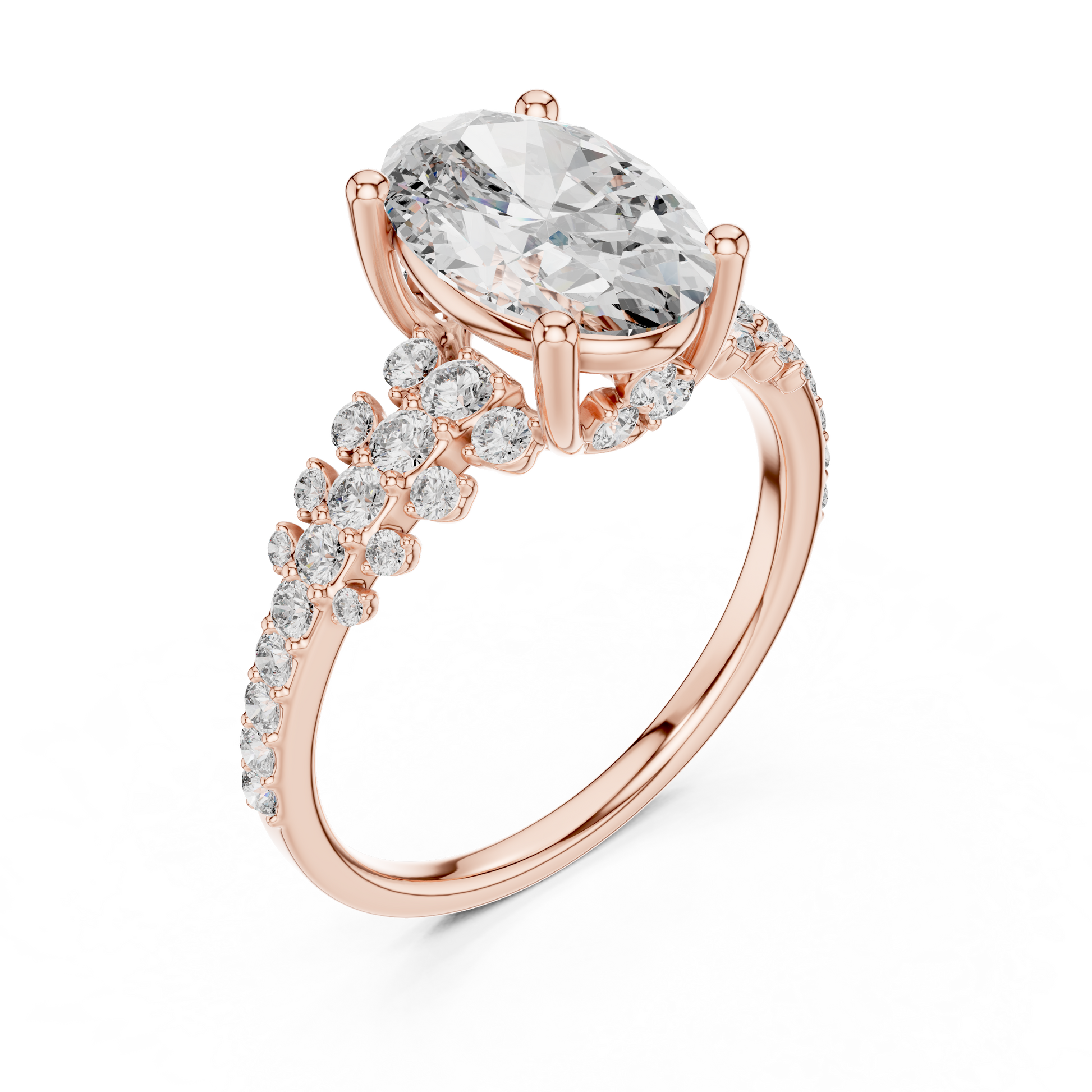 TCW 2.58 Oval-cut Lab Grown Center Stone Side Stones & Cluster Design Engagement Ring